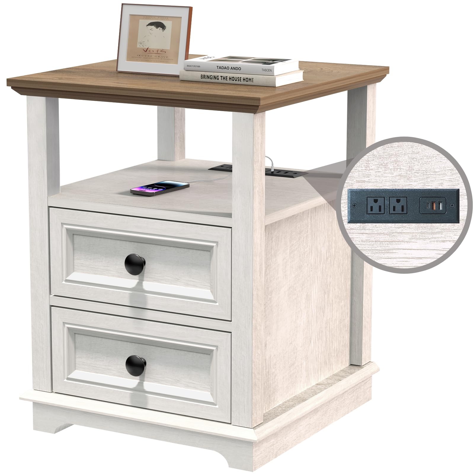 Modern End Table with Fast USB C Charging Station - 18