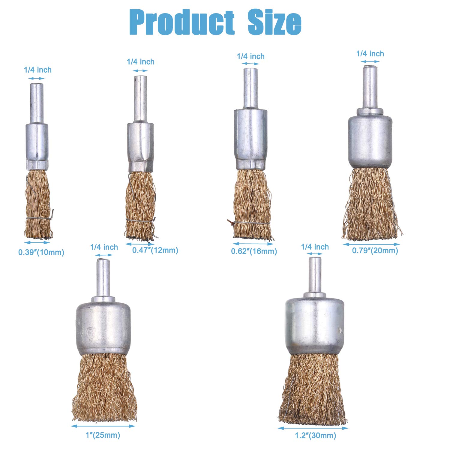 18 Pack Brass Wire End Brush Set for Drill - 6 Sizes (0.012