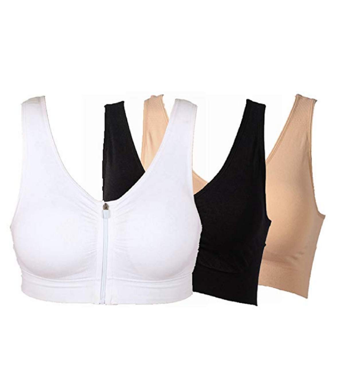 SANDYFU Women's Plus Size Front Zipper Sports Bra with Removable Pads - Seamless Comfort for Yoga, Running & Gym Workouts
