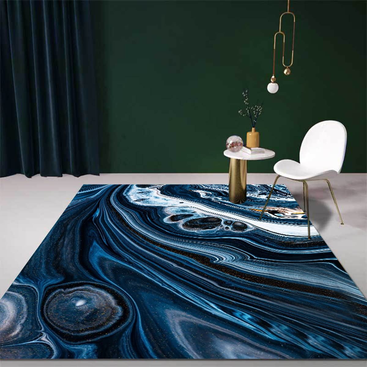 Contemporary Blue Whirlpool Abstract 2x3 Area Rug - Non-Slip Bohemian Chic Medium Pile Carpet for Living Room, Bedroom, Dining & Kitchen - Durable Floor Cover for Playroom, Laundry & Bathroom Runner