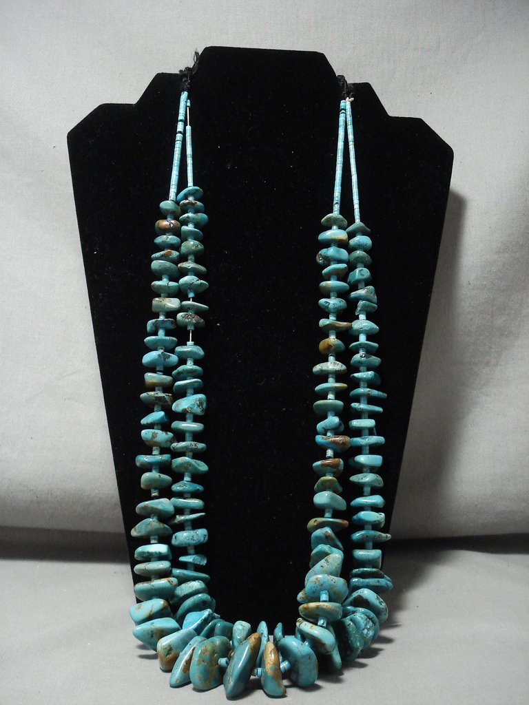 250g Vintage Navajo Native American Jewelry - Royston Turquoise Heishi Necklace for Women, Handmade Old Pawn Style, Perfect for Boho Fashion, Festivals & Southwest Style Outfits