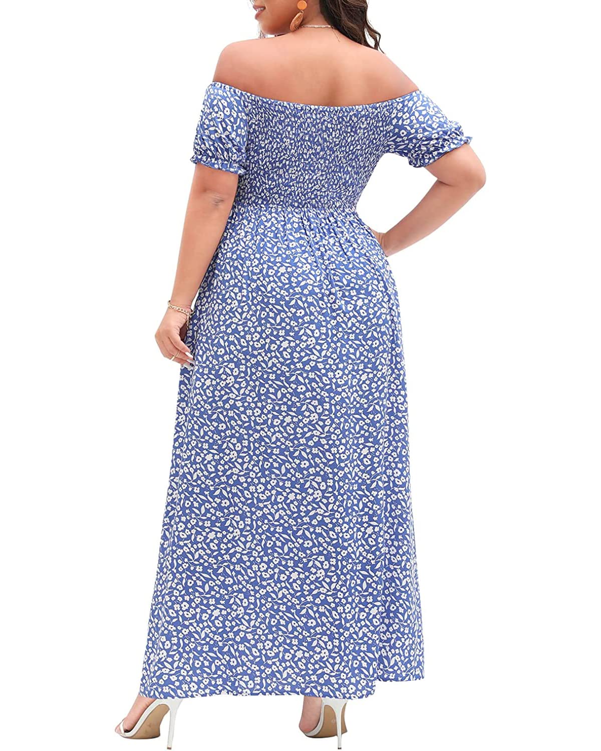 Plus Size Summer Dresses for Women - Floral Boho Maxi Dress with Pockets, Off Shoulder Casual Long Dress | Perfect for Beach Vacations, Outdoor Weddings & Summer Parties