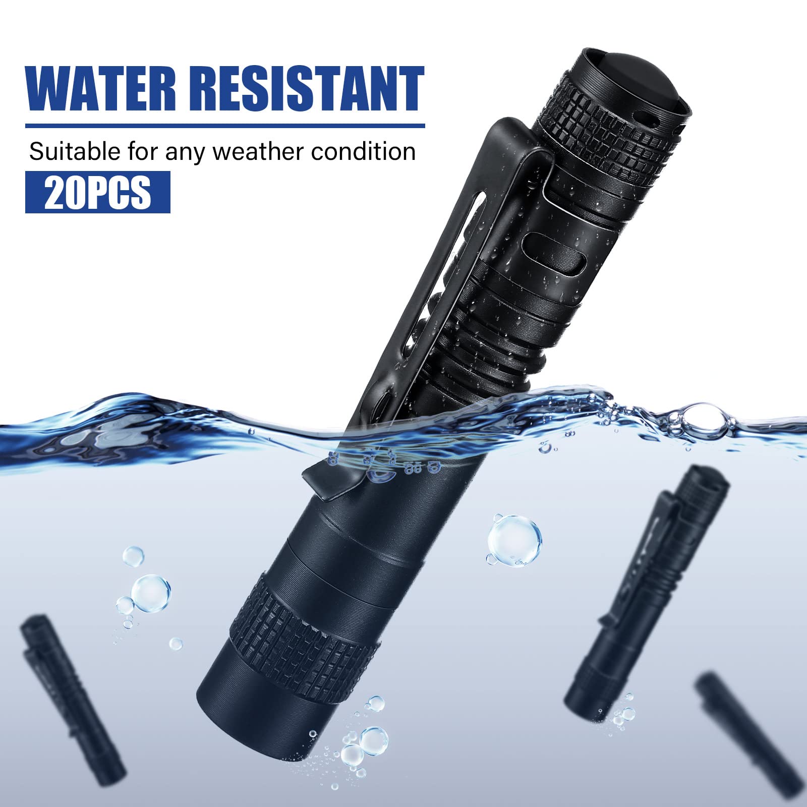 Hortsun 20 Pack Mini LED Pen Light Flashlights - Ultra Slim Pocket Flashlight with Clip, Small Handheld Torch for Emergency, Camping, Hiking, Reading - No Battery Included (Black, 3.54 Inch) - Perfect Christmas Gift, Stocking Stuffer & Everyday Carry Essential