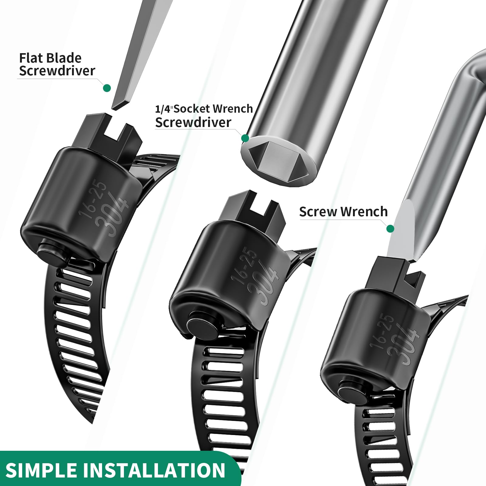 Stainless Steel Hose Clamps 175PCS (1/4