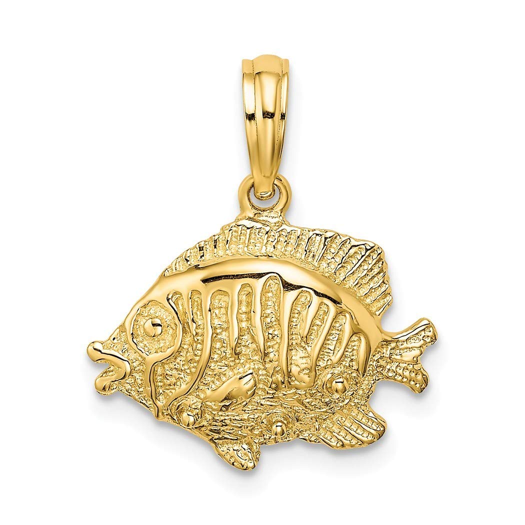 14K Gold Fish Charm Pendant Necklace - 15mm High Polish & Textured Marine Life Jewelry for Women | Perfect Gift for Beach Lovers, Ocean-Themed Parties & Everyday Elegance