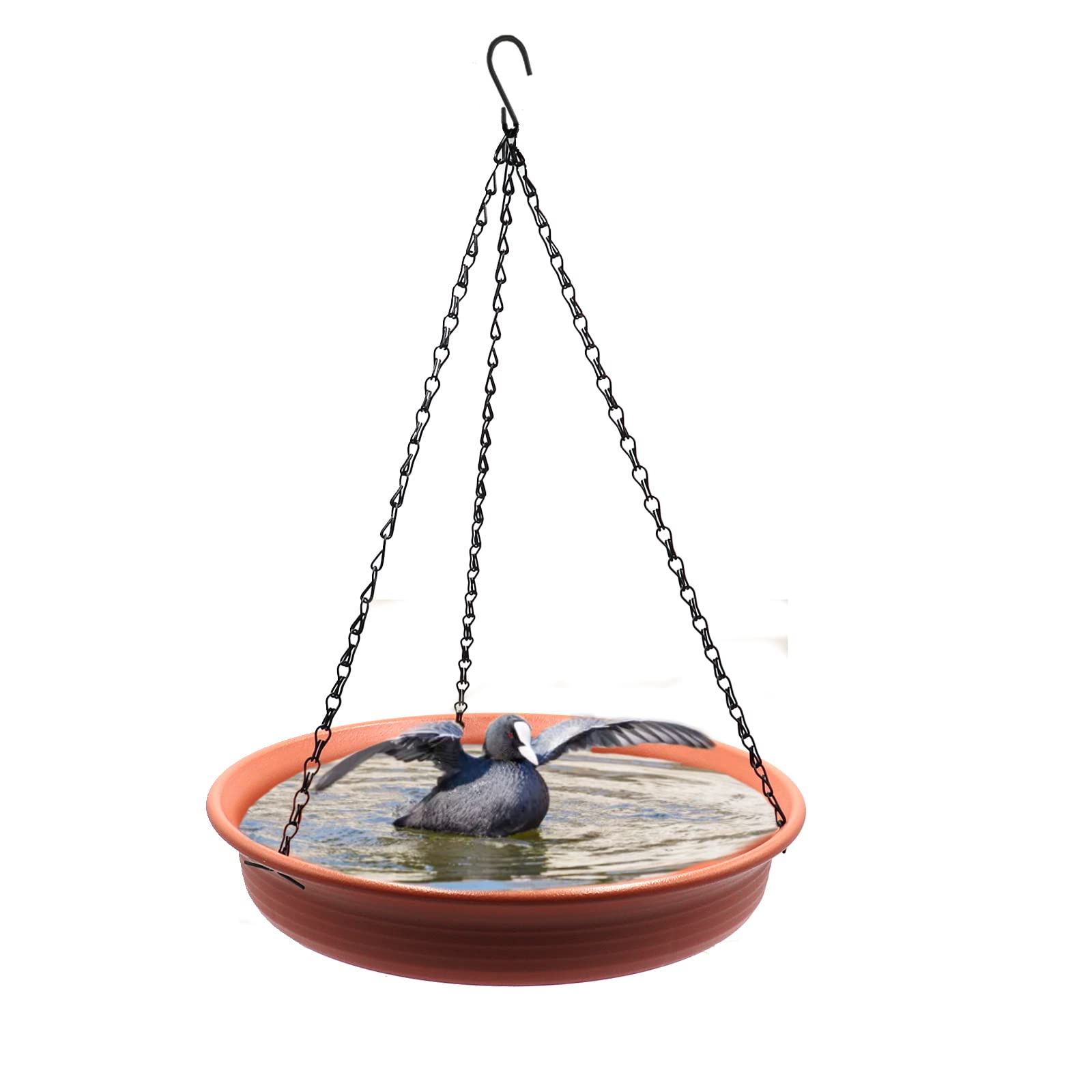 Together-life 12 Inch Hanging Bird Bath - Outdoor Bird Feeder & Drinking Tray with Seed Catcher Platform, Includes Hook & Chain - Perfect for Garden, Yard, Patio & Backyard Bird Watching