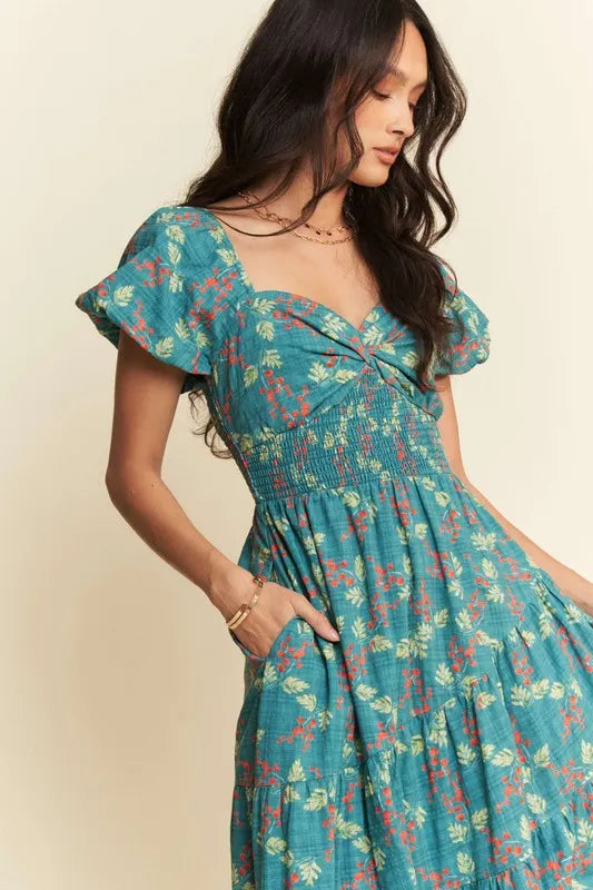 Teal Sweetheart Neck Cap Sleeve Maxi Dress for Women - Elegant Beach Wedding Resort Wear, Perfect for Vacations, Parties & Summer Outings