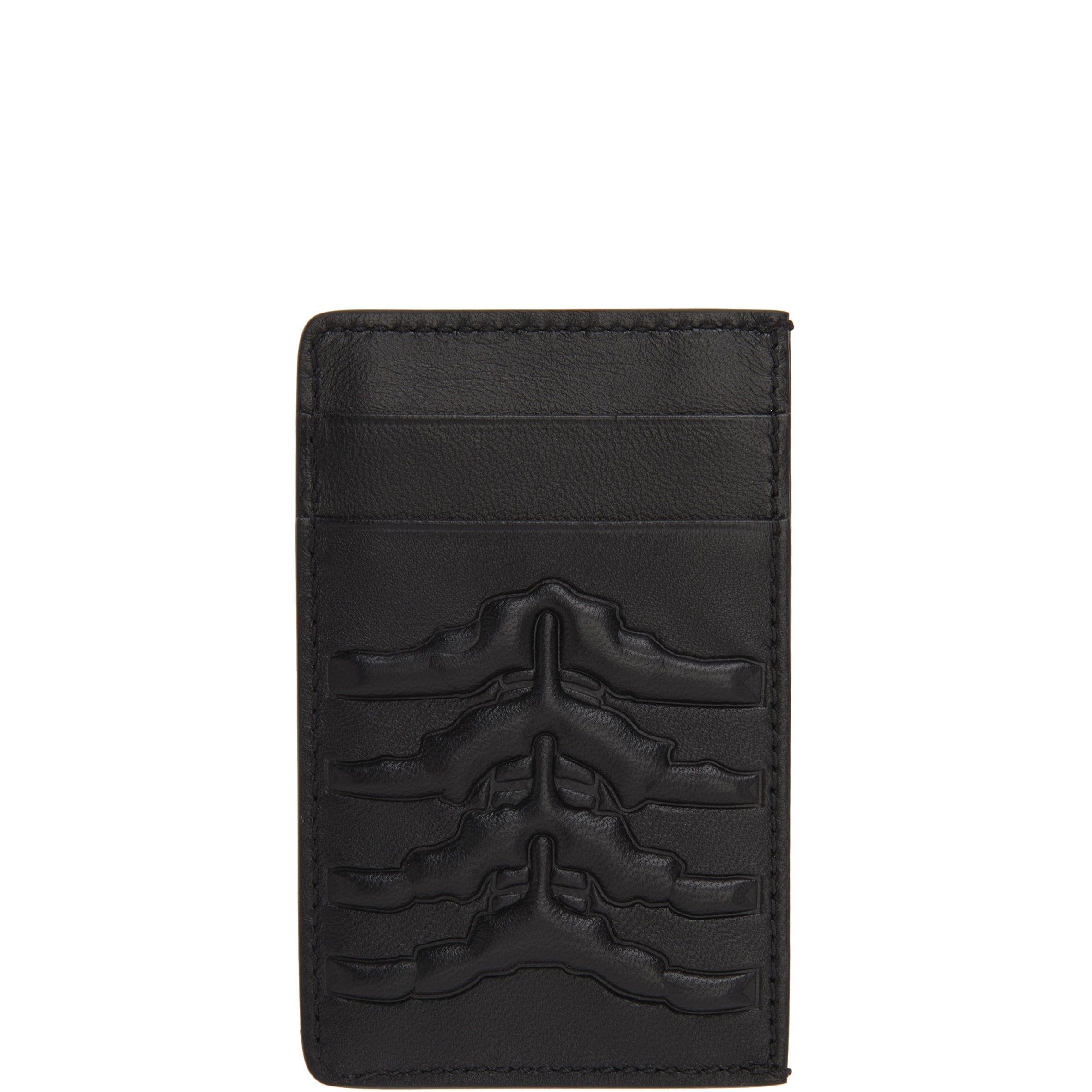 Slim RFID Blocking Rib Cage Flat Card Holder - Minimalist Black Leather Wallet for Men & Women | Perfect for Travel, Business, and Everyday Use
