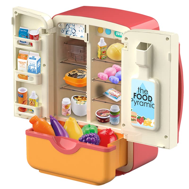 Kids Pretend Play Kitchen Toys - Refrigerator with Ice Dispenser, Play Kitchen Set with Accessories for Boys & Girls, Music & Light - Perfect for Role Play, Birthday Gifts & Preschool Learning Activities