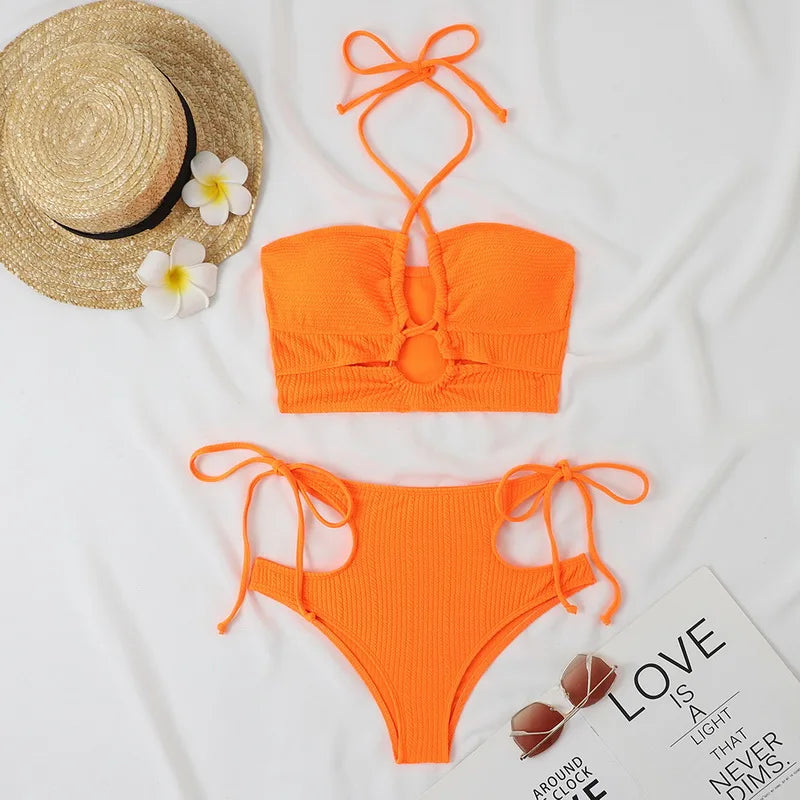 2024 Women's High Waist Bikini Set - Hollow Out Bandage Swimwear, Bandeau Bathing Suit for Beach & Pool | Sexy Summer Swimsuits for Women, Plus Size Swimwear for Vacation & Water Sports