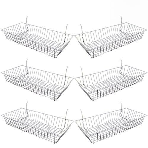 Epoxy Chrome Wire Baskets for Pegboard, Slatwall or Gridwall - Set of 6 Shallow Display Baskets (24