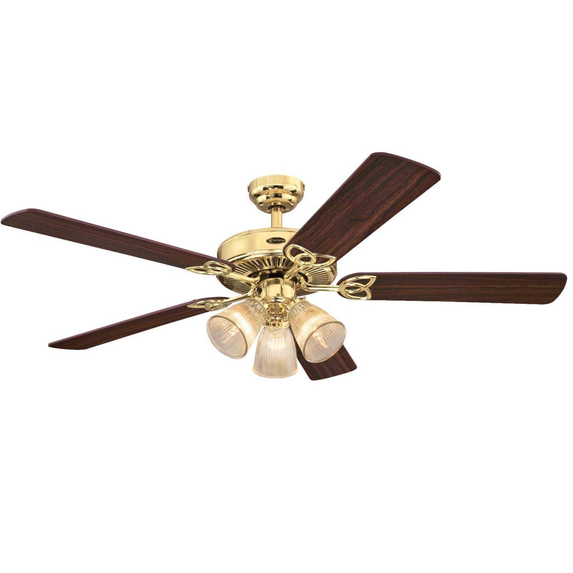 Westinghouse 7233800 52 Inch Vintage Indoor Ceiling Fan with Light Kit, Polished Brass Finish - Perfect for Bedroom, Living Room & Home Decor