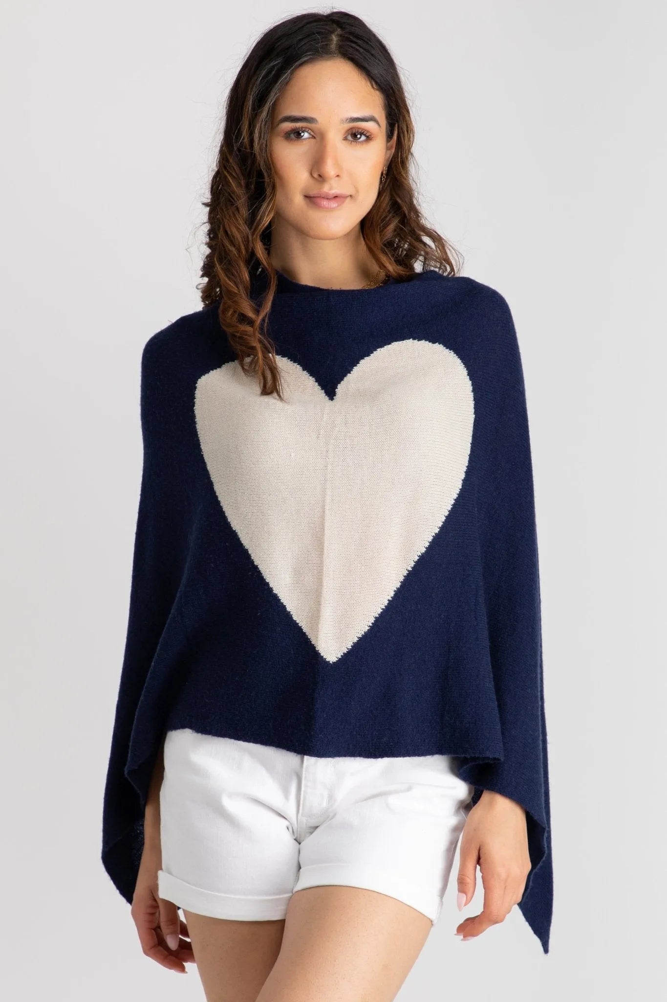 Luxury Heart Cashmere and Silk Poncho Shawl - Soft Warm Wrap for Women - Perfect for Winter, Travel, and Special Occasions