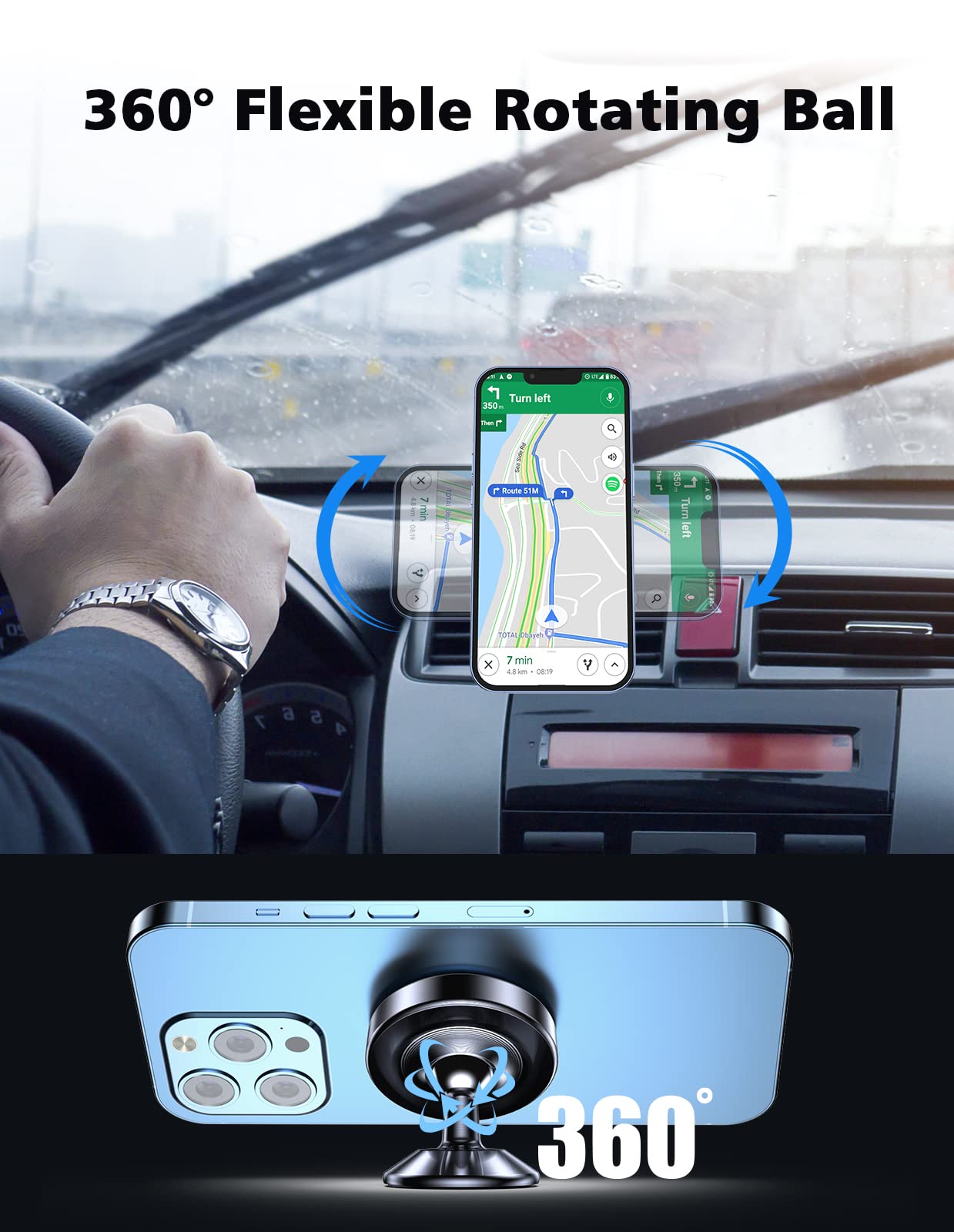 2-Pack Magnetic Phone Holder for Car - 360° Rotating Strong Magnet Universal Dashboard Mount - Hands-Free Car Phone Stand for iPhone, Samsung & GPS Devices - Perfect for Commuting, Road Trips & Navigation (Black)