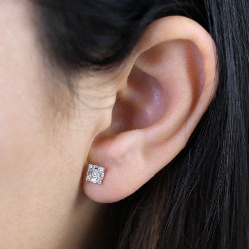 14K Yellow Gold Square & Princess Cut CZ Stud Earrings for Women - Hypoallergenic Cubic Zirconia Jewelry Gift for Birthday, Anniversary, Wedding & Special Occasions