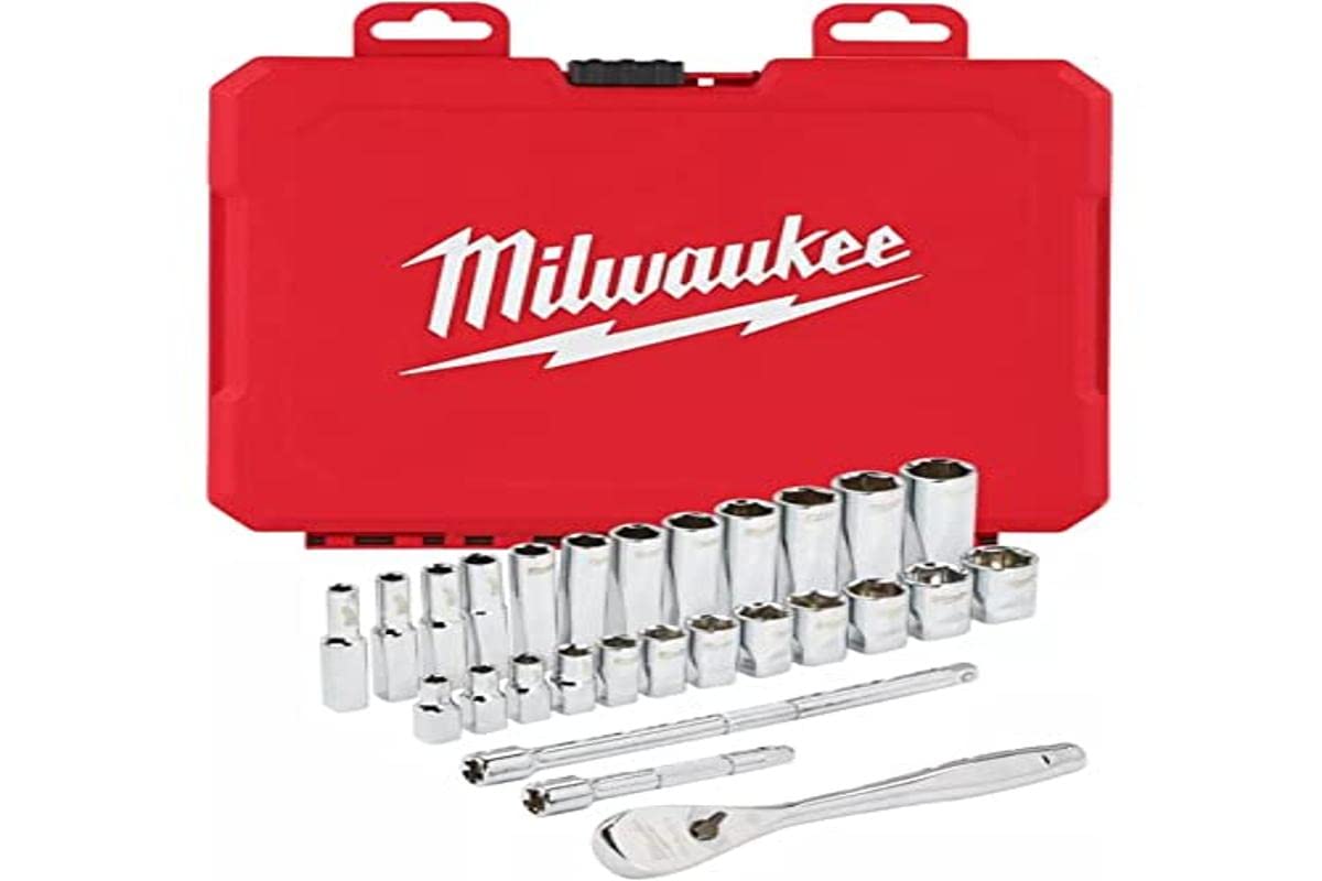 Milwaukee 3/8-Inch Drive 32-Piece Metric Ratcheting Socket Set - Professional Grade Mechanics Tool Kit for Auto Repair & DIY Projects
