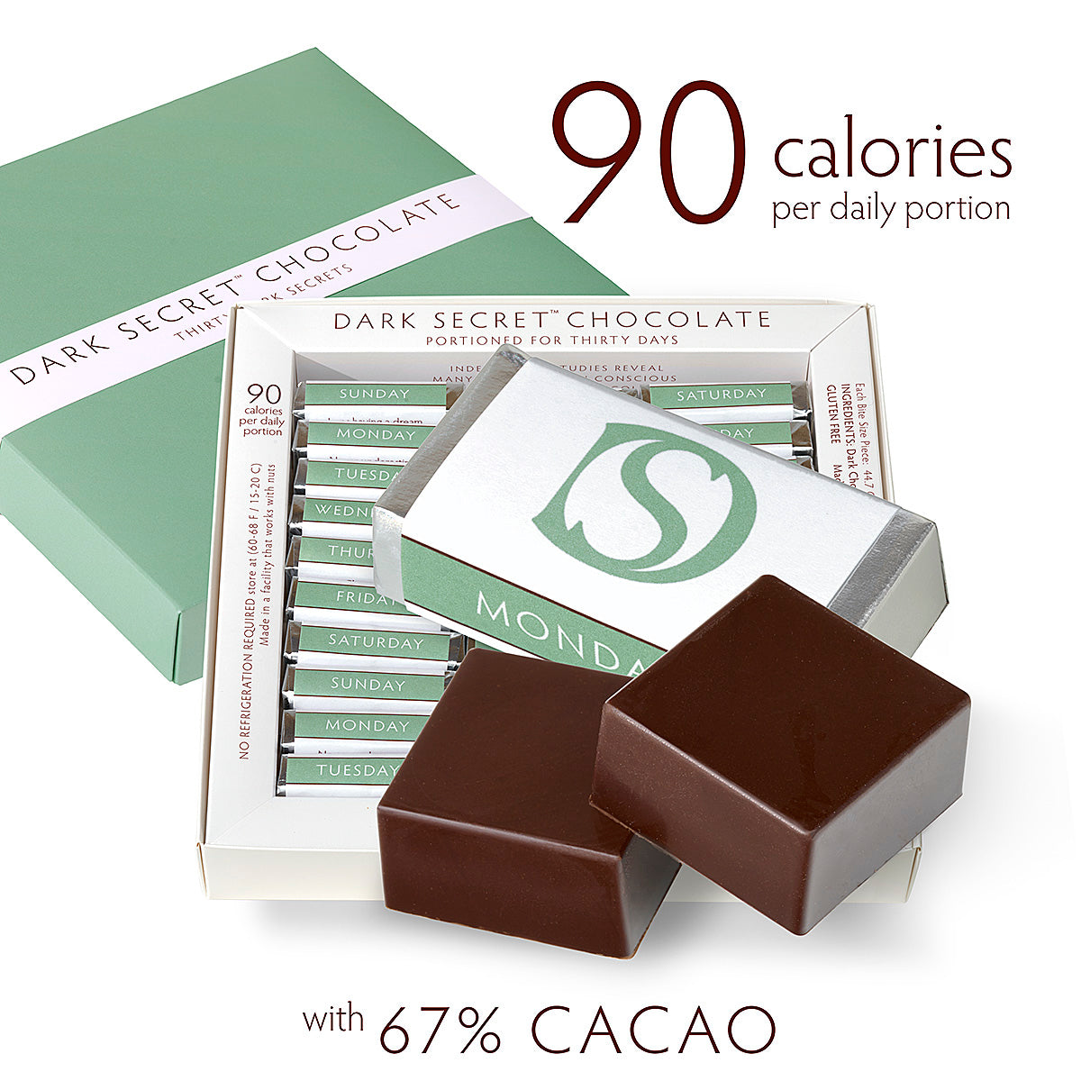 Premium DARK SECRET® 67% Cacao Dark Chocolate Bars - 30-Day Supply Box | Gourmet Chocolate Gift for Valentine's Day, Birthday & Holiday Treats