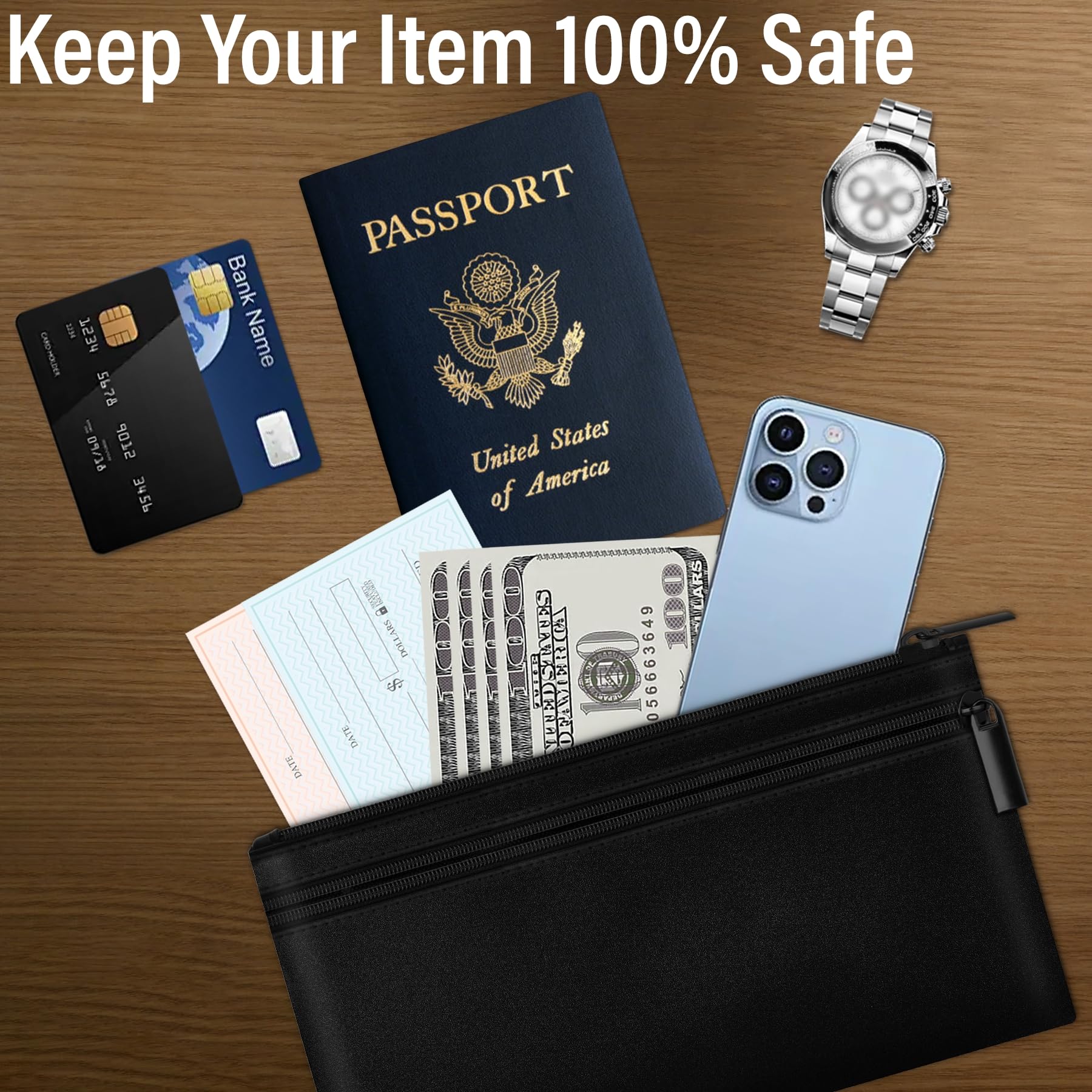 HAUTOCO Premium PU Leather Money Bag with Zipper - 11x6.1 Inch Waterproof Cash Pouch, 2-Pocket Bank Deposit Bag for Bills, Checks, Receipts & Coins - Perfect for Travel, Business & Daily Money Storage
