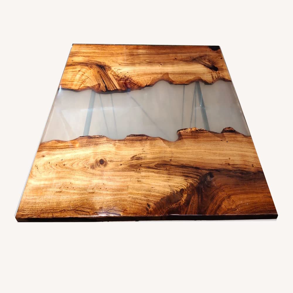 Clear Transparent Epoxy Resin River Table Top with Natural Stone Inlay - Handmade Kitchen Island Countertop, Living Room Coffee Table & Home Art Decor | Perfect for Modern Farmhouse, Dining Room Centerpiece & Office Statement Furniture