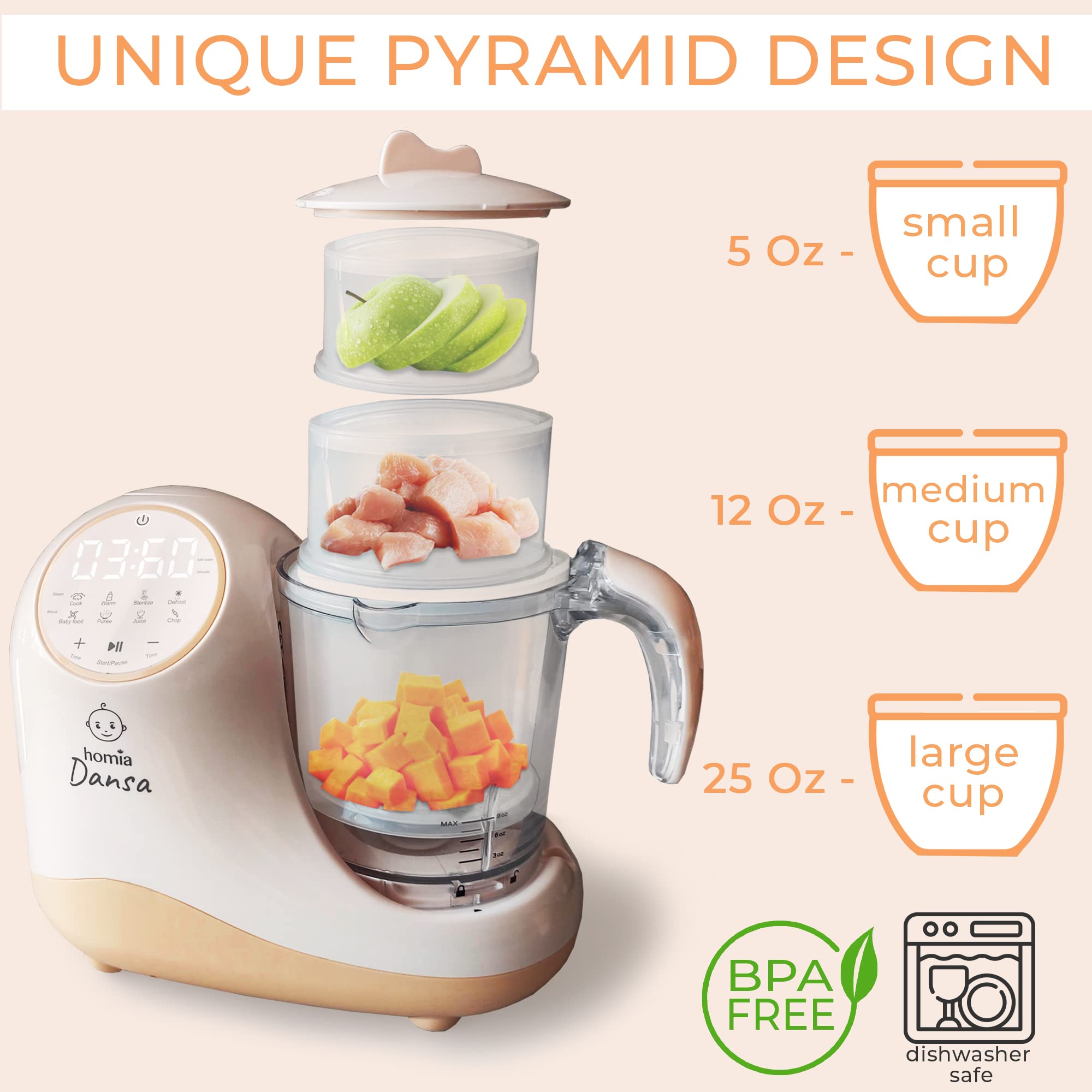 8-in-1 Baby Food Processor with Steamer & Chopper - Safe Tritan Blender for Toddlers | Steam, Blend, Chop, Disinfect & Auto Clean | 20oz BPA-Free Cup, Touch Control & Auto Shut-Off (110V) - Perfect for Homemade Baby Puree & Toddler Meals