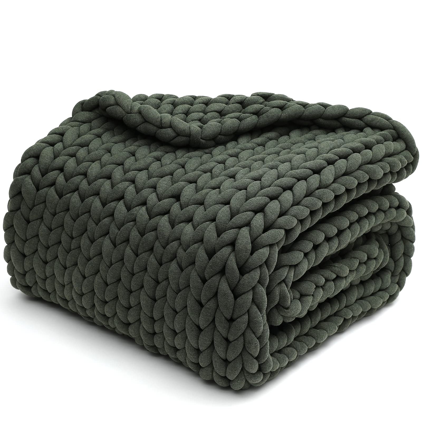 YnM Weighted Blanket 15lbs - Handmade Chunky Knit Throw Blanket for Adults - Soft, Breathable & Temperature Regulating - 60x80 Inch Machine Washable - Perfect for Anxiety Relief, Better Sleep & Home Decor (Forest Green)