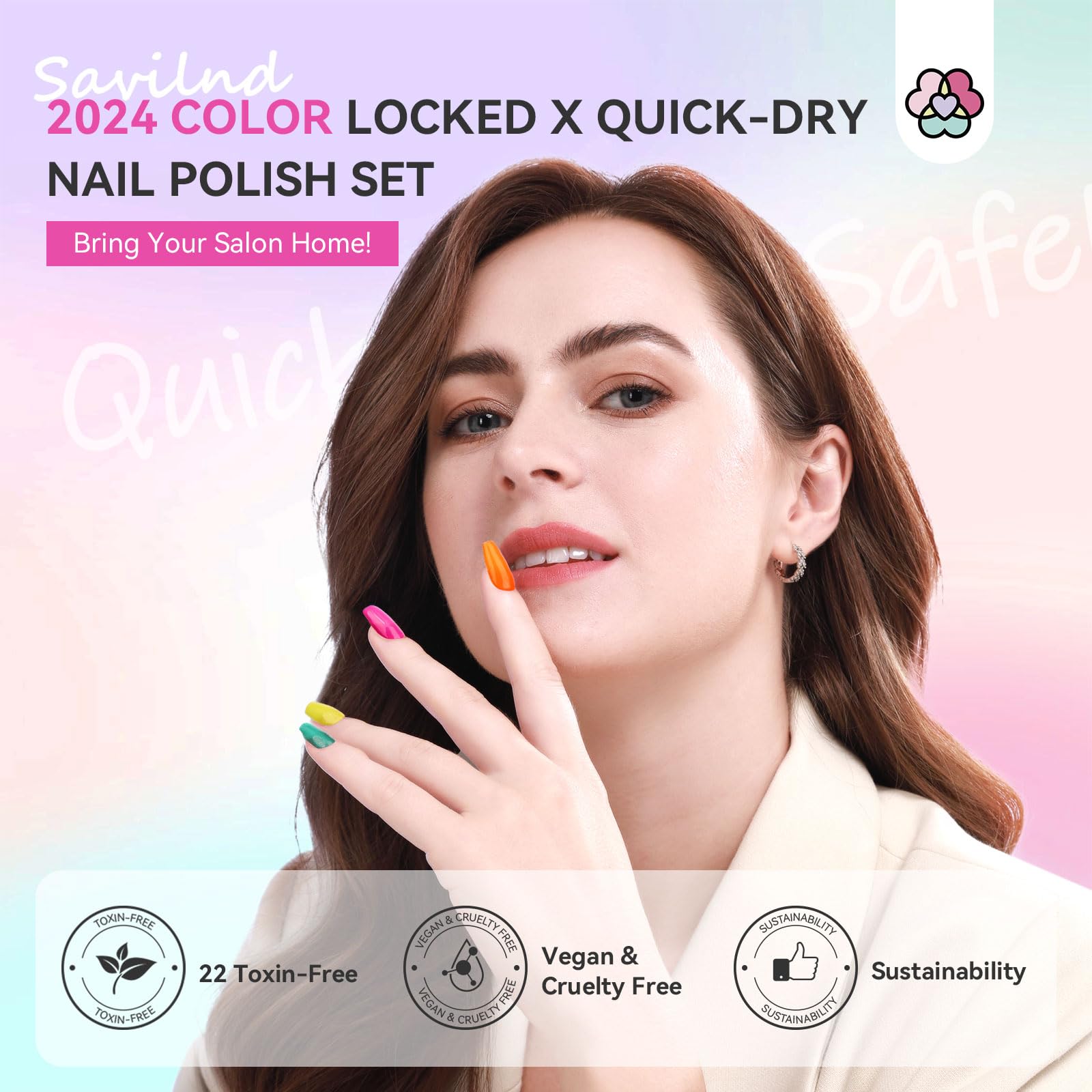 SAVILAND 36pcs Nail Polish Set - Rainbow Colors & Glitter for DIY Manicure at Home