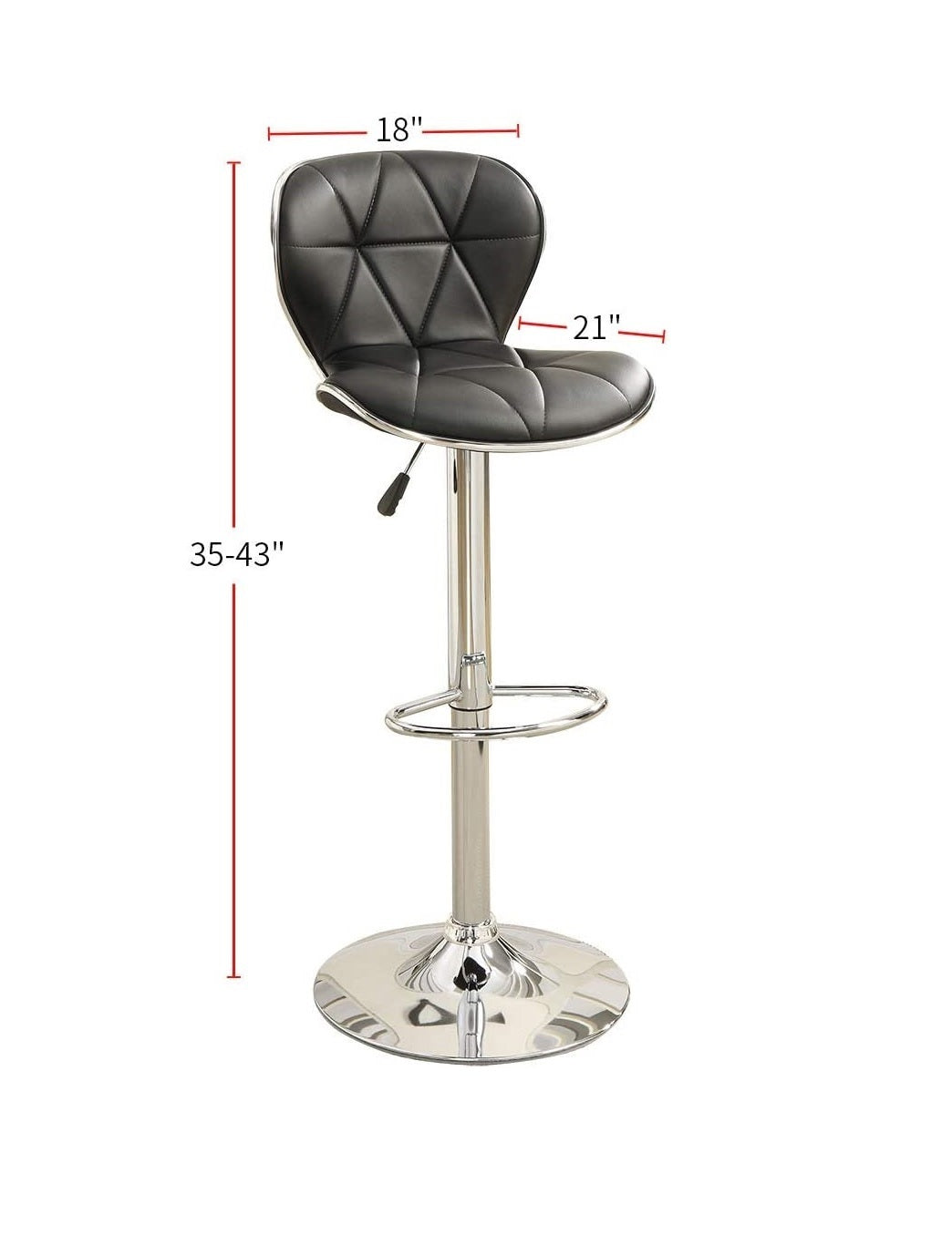 Black Faux Leather Counter Height Bar Stools Set of 2 - Adjustable Height Kitchen Island Stools with Gas Lift & Chrome Base - Perfect for Breakfast Bars, Kitchen Islands & Home Bars