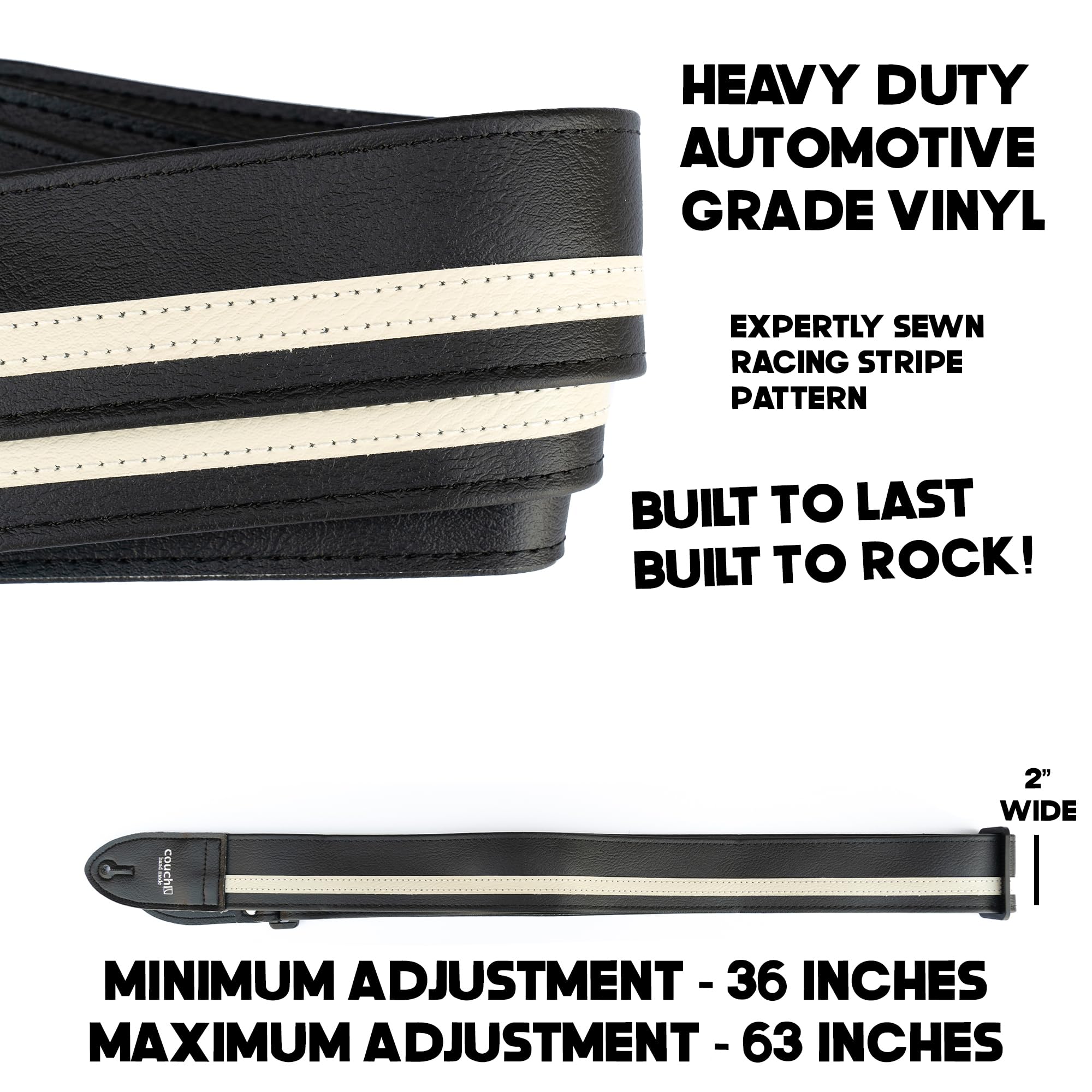 Premium USA-Made Couch RACER X Guitar Strap - Black & White - Comfortable & Durable for Electric & Acoustic Guitars - Perfect for Live Performances, Studio Sessions & Travel
