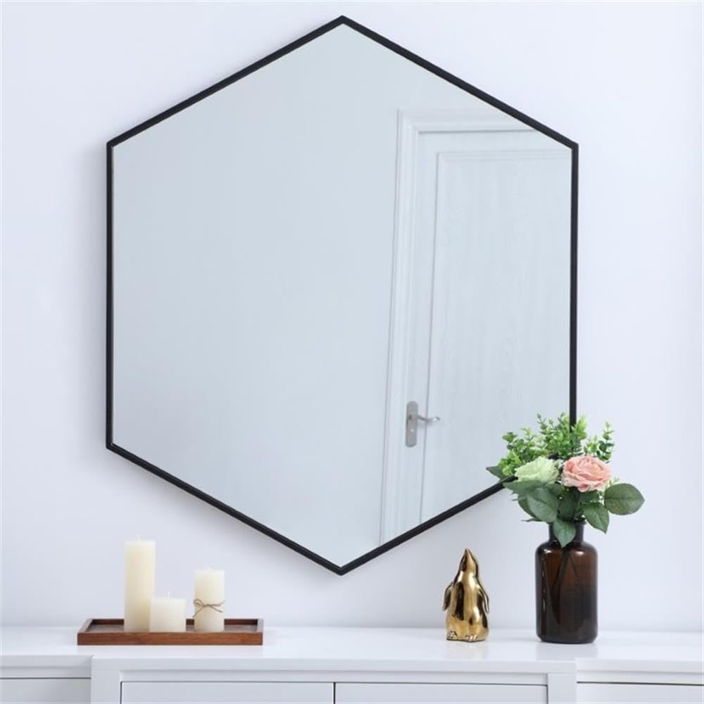 Black Hexagonal Metal Frame Mirror 32