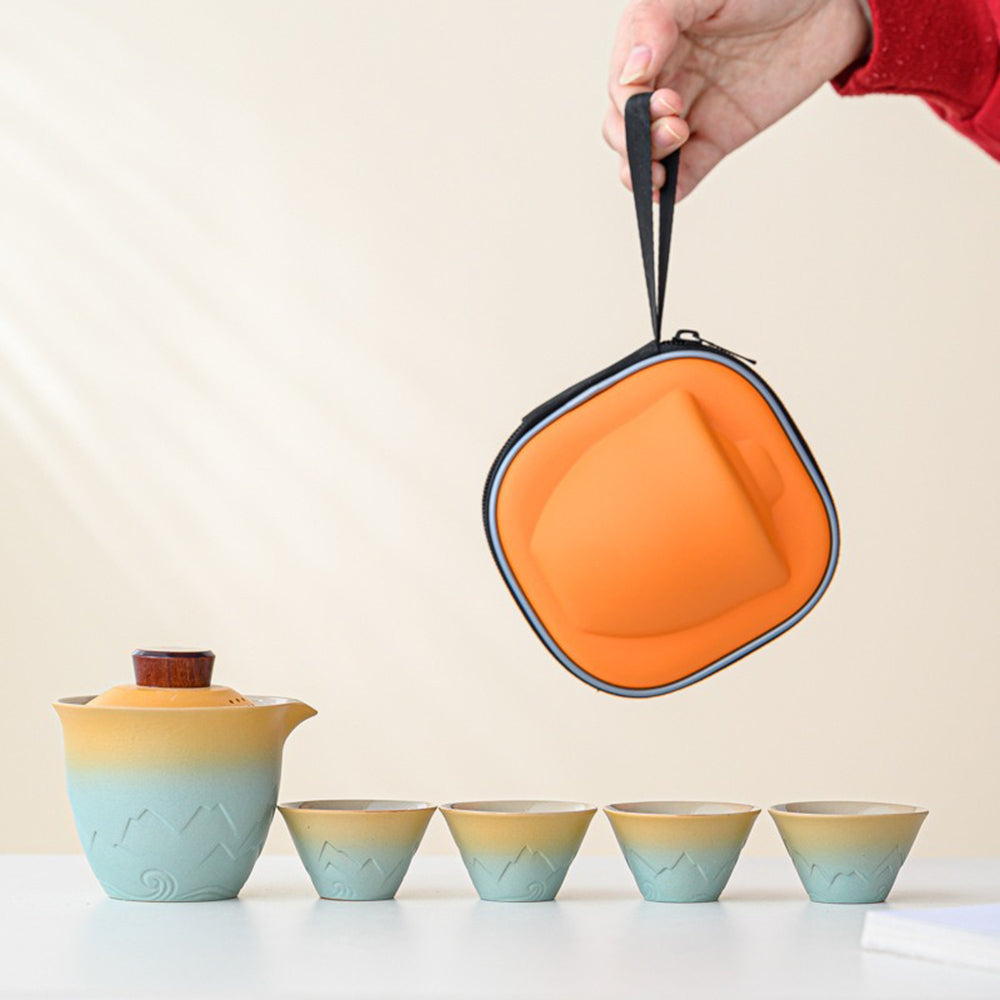 Premium Chinese Travel Tea Set - Portable Ceramic Tea Cup & Infuser for Camping, Hiking, and Outdoor Adventures
