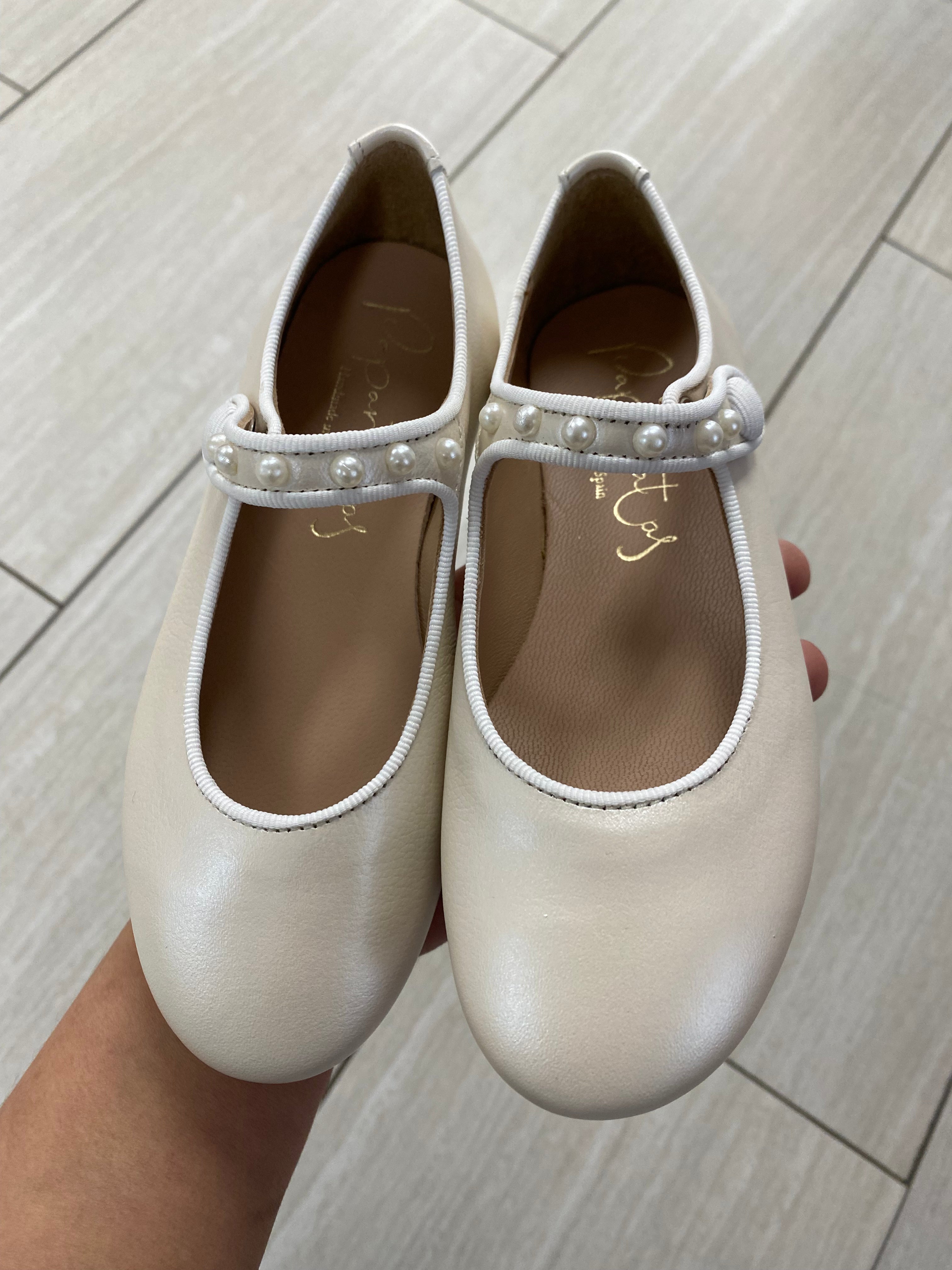 Ivory Pebbled Pearl Mary Jane Shoes for Women - Elegant & Comfortable Flats for Work, Weddings & Casual Outfits