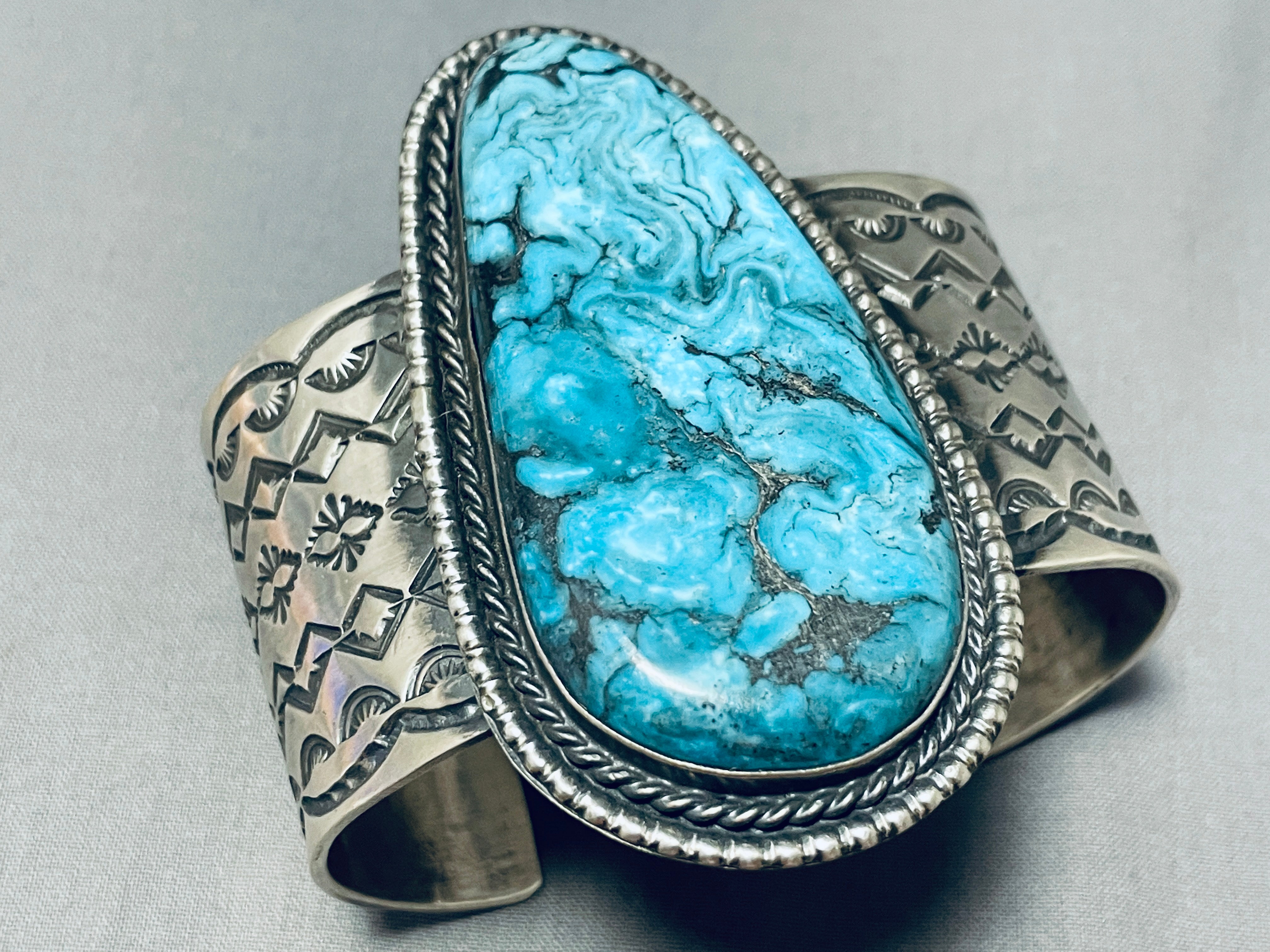 Authentic Navajo Blue Diamond Turquoise Sterling Silver Bracelet - 160g Handmade Native American Jewelry for Women, Boho Chic Accessory | Perfect for Festivals, Weddings & Gift Giving