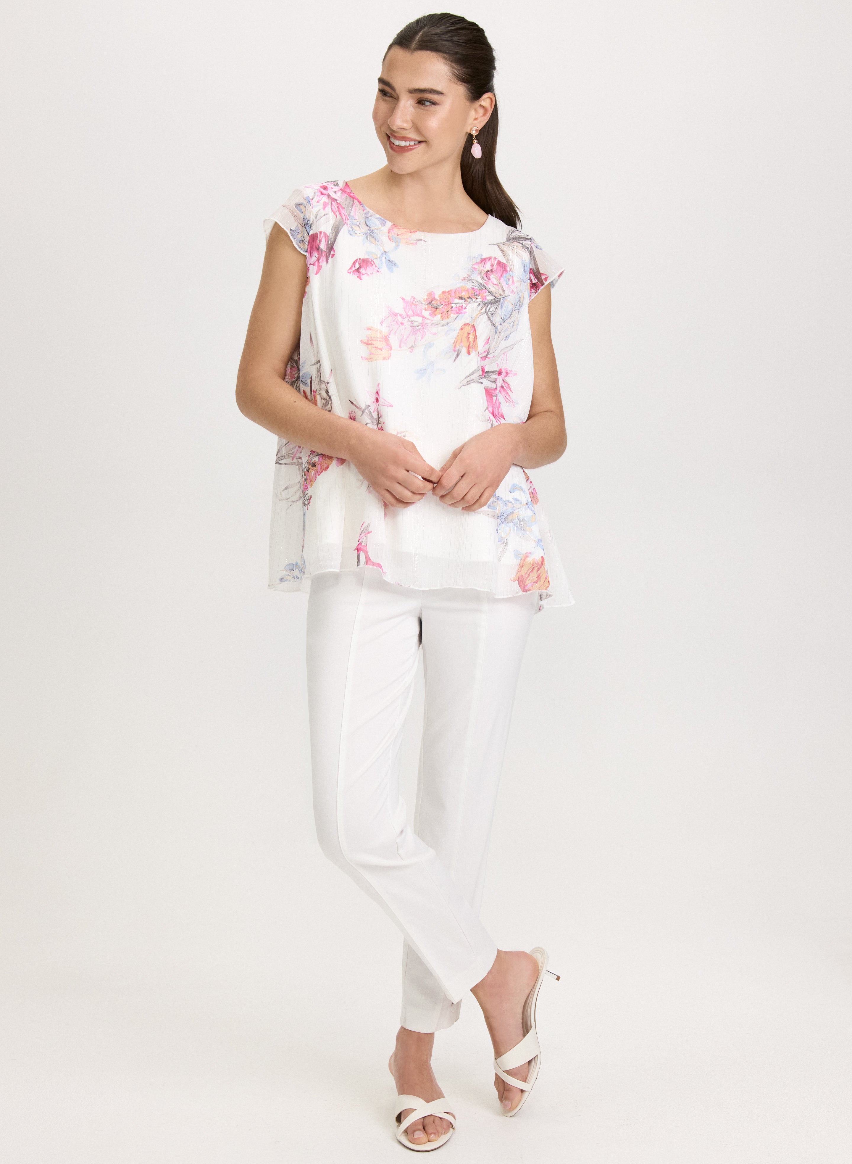 Elegant Floral Chiffon Blouse for Women - Lightweight Summer Tops - Perfect for Office, Date Night & Casual Outings