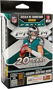 2024 Panini Prizm Football Hanger Box (Green Wave) - NFL Trading Cards for Collectors, Fantasy Sports & Game Room Decor