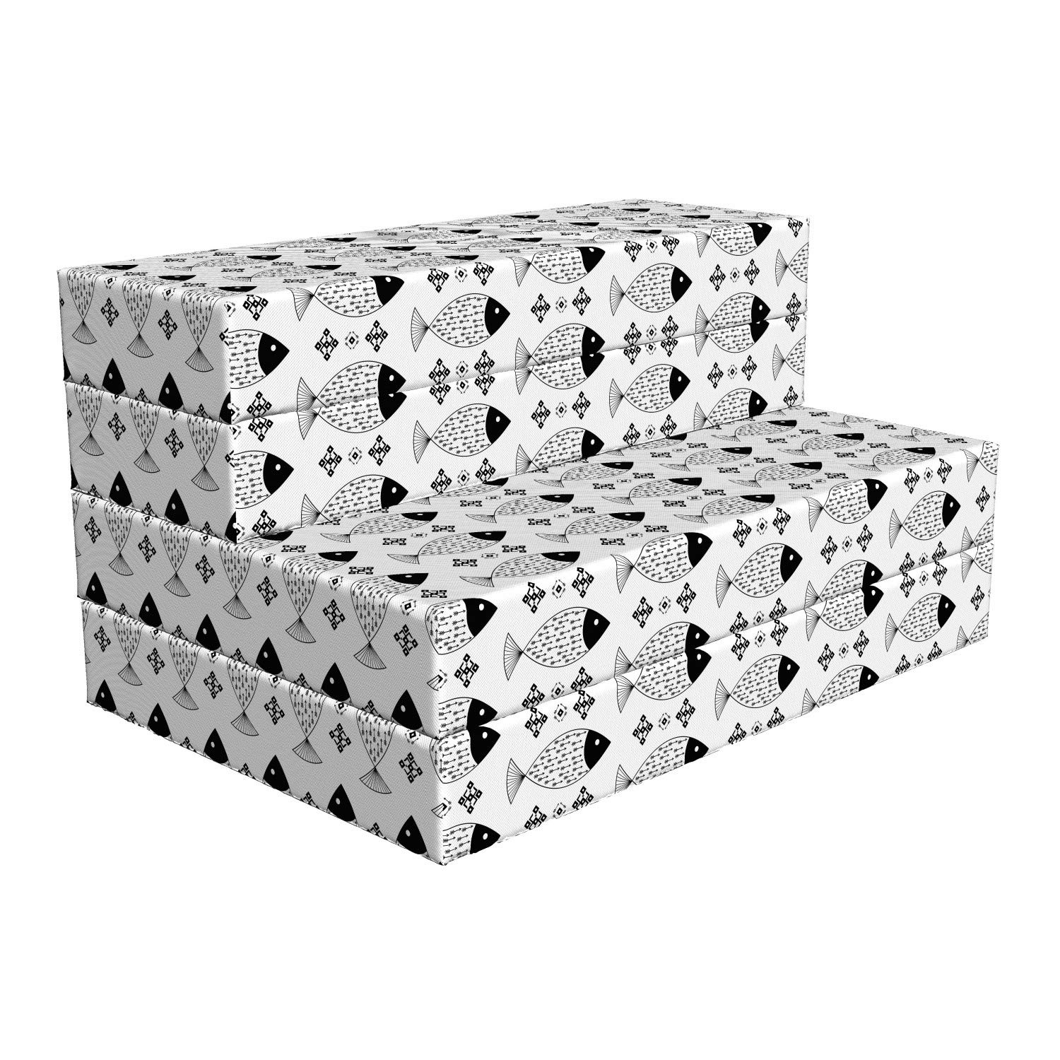 Ambesonne Black and White Foldable Mattress - Ocean Sea Life Design, 74.8