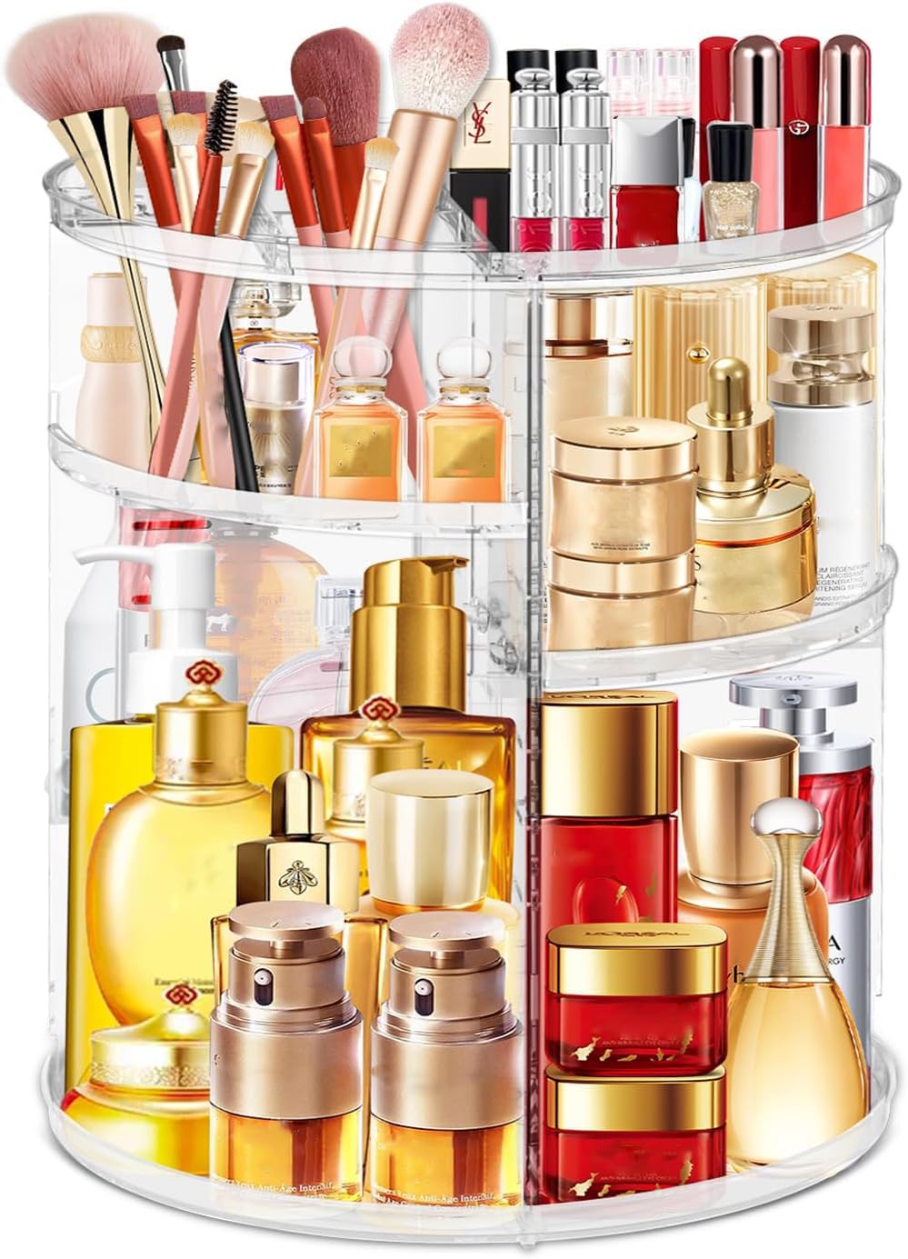 360° Rotating Makeup Organizer - Adjustable Spinning Cosmetic Storage with Large Capacity | Clear Acrylic Vanity Organizer for Makeup Brushes, Lipsticks, Perfumes | Perfect for Bathroom Countertop, Dressing Table & Beauty Salon Organization