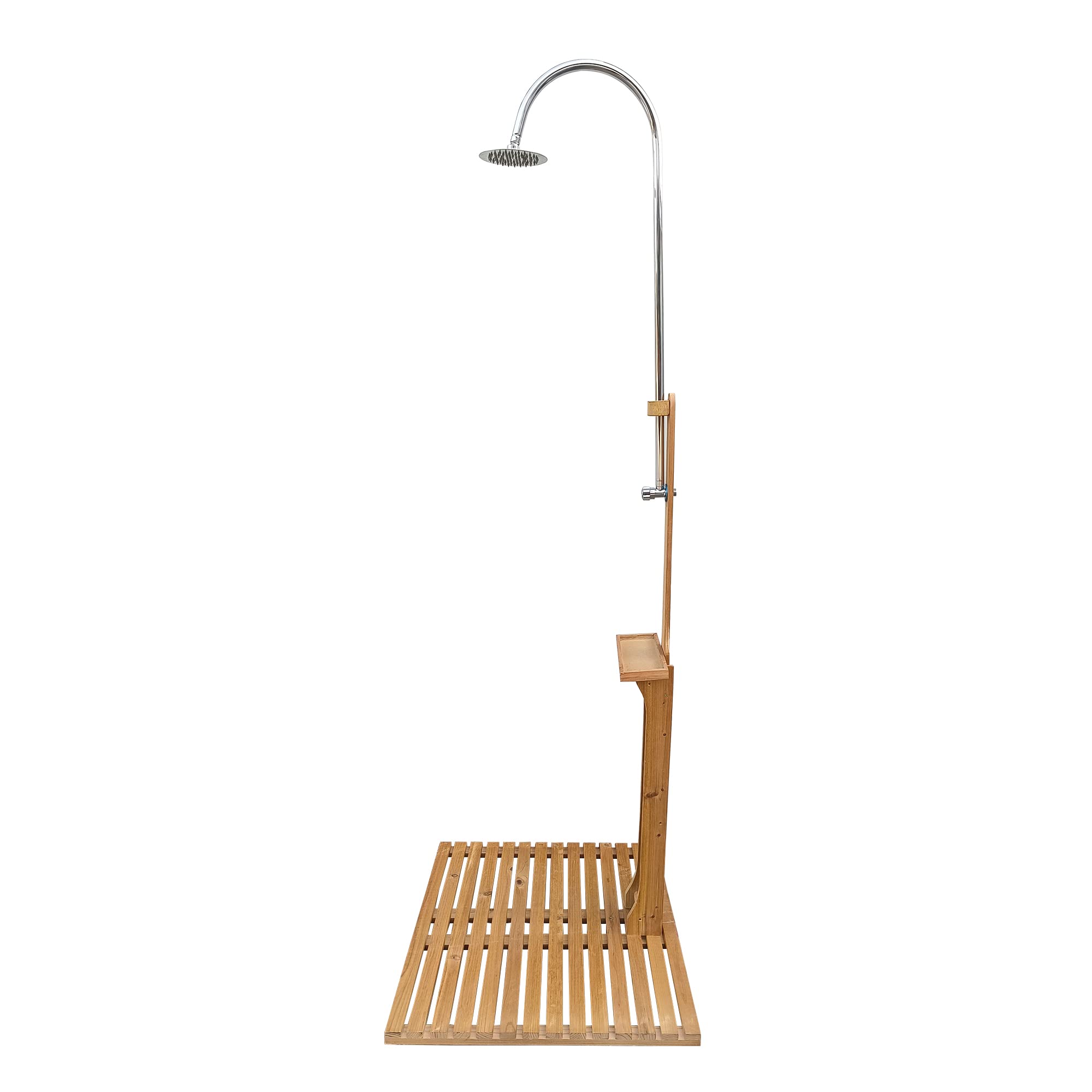Premium Teak Wood Outdoor Garden Pool Shower with Adjustable Pressure | Freestanding Shower Kit with Storage Shelf | Perfect for Swimming Pools, Patios, Terraces & Backyard Gardens
