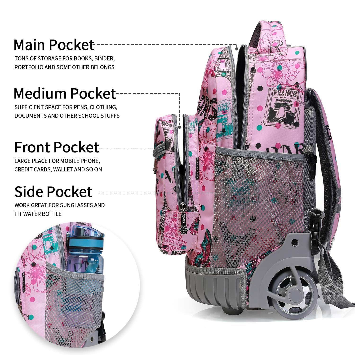 Tilami 16 Inch Rolling Backpack for School, College & Travel - Lightweight Carry-On Backpack with Wheels for Boys & Girls - Perfect for Airplane, Commuting & Campus Use