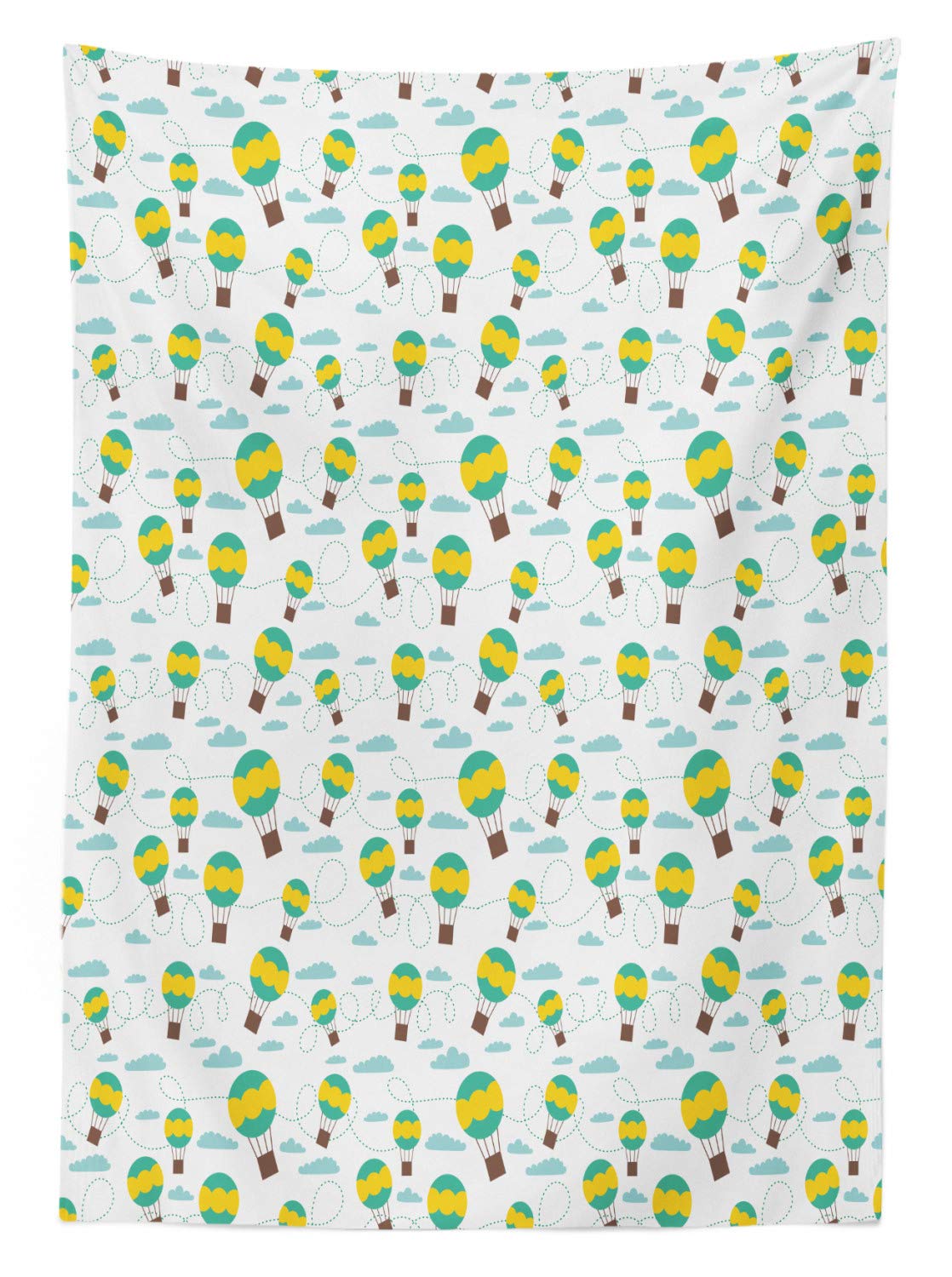 **Ambesonne Balloon Outdoor Tablecloth - Cartoon Hot Air Balloons with Swirling Dashed Lines & Clouds - Washable Picnic Table Cover 58