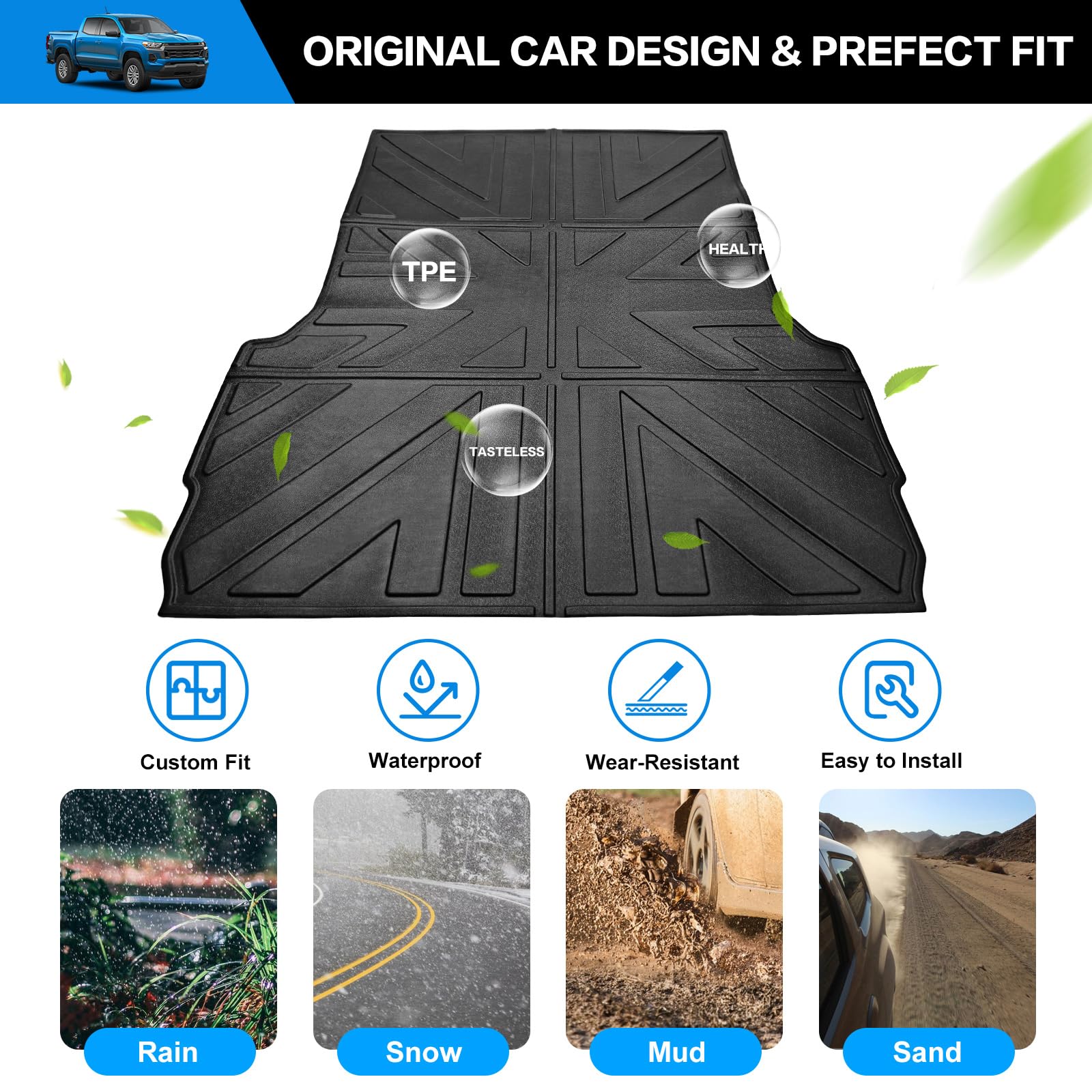 2023-2025 Chevy Colorado & GMC Canyon Truck Bed Mat - 5FT Heavy Duty All-Weather TPE Bed Liner | Anti-Slip Cargo Protection Accessory | Perfect for Hauling, Camping & Work Gear
