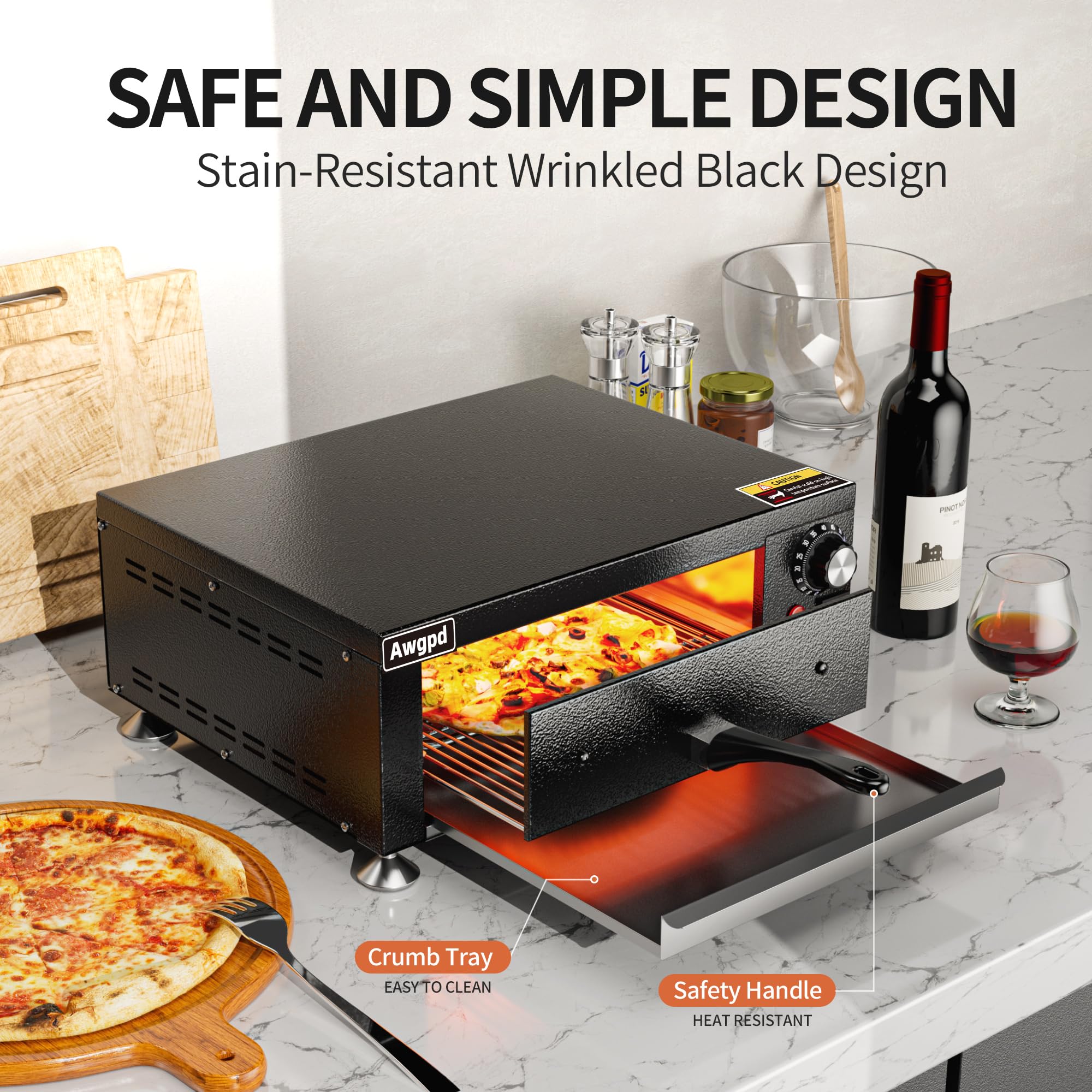 Electric Pizza Oven - Stainless Steel Countertop Pizza Maker with Timer for Home & Commercial Use | Perfect for Indoor Cooking, Restaurants, Parties & Family Gatherings (Black)