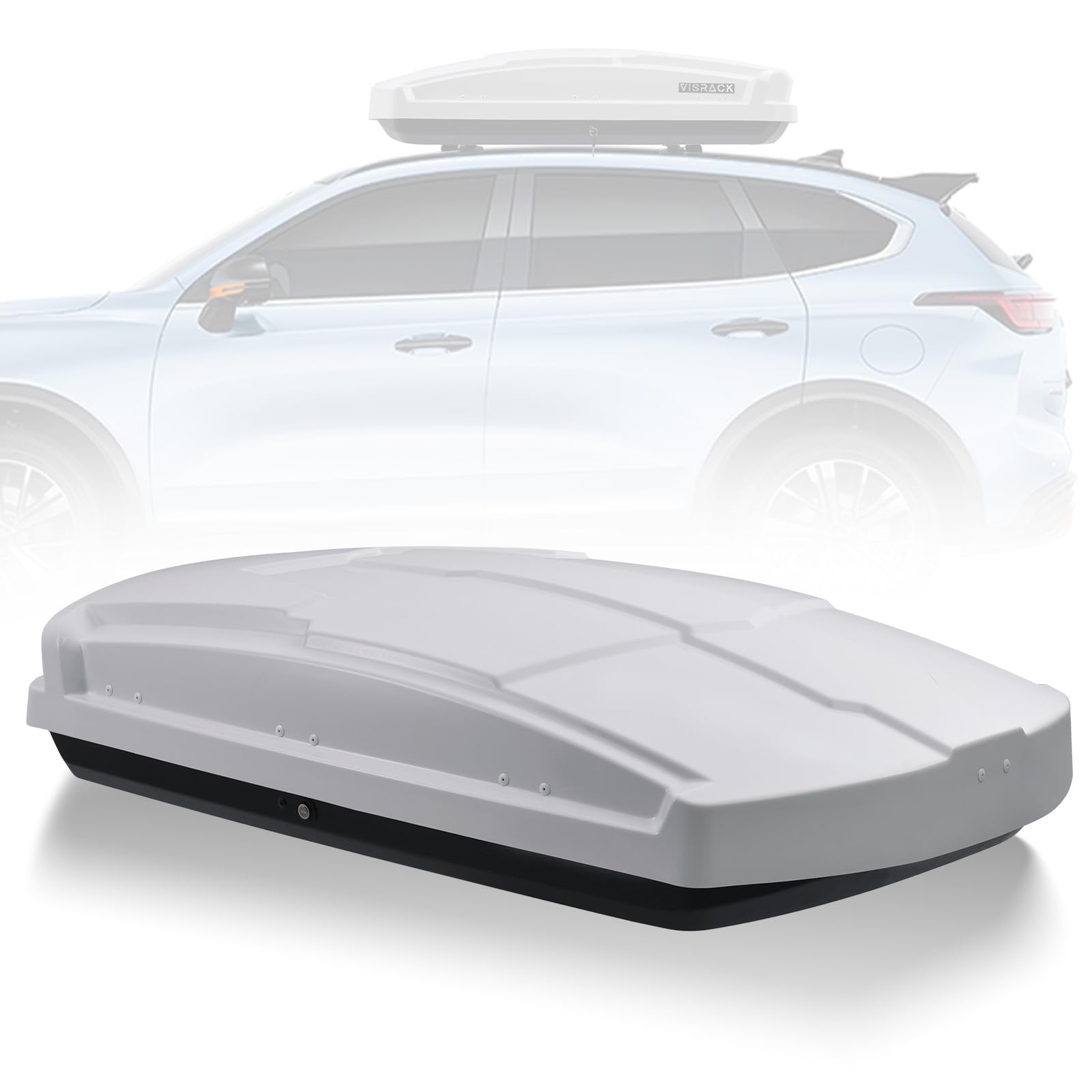 Premium Waterproof Hardshell Roof Luggage Box - 15.5 Cubic Feet ABS/PMMA Storage with Security Lock & Dual-Sided Openings - Perfect for SUVs, Camping Trips & Outdoor Adventures (White)