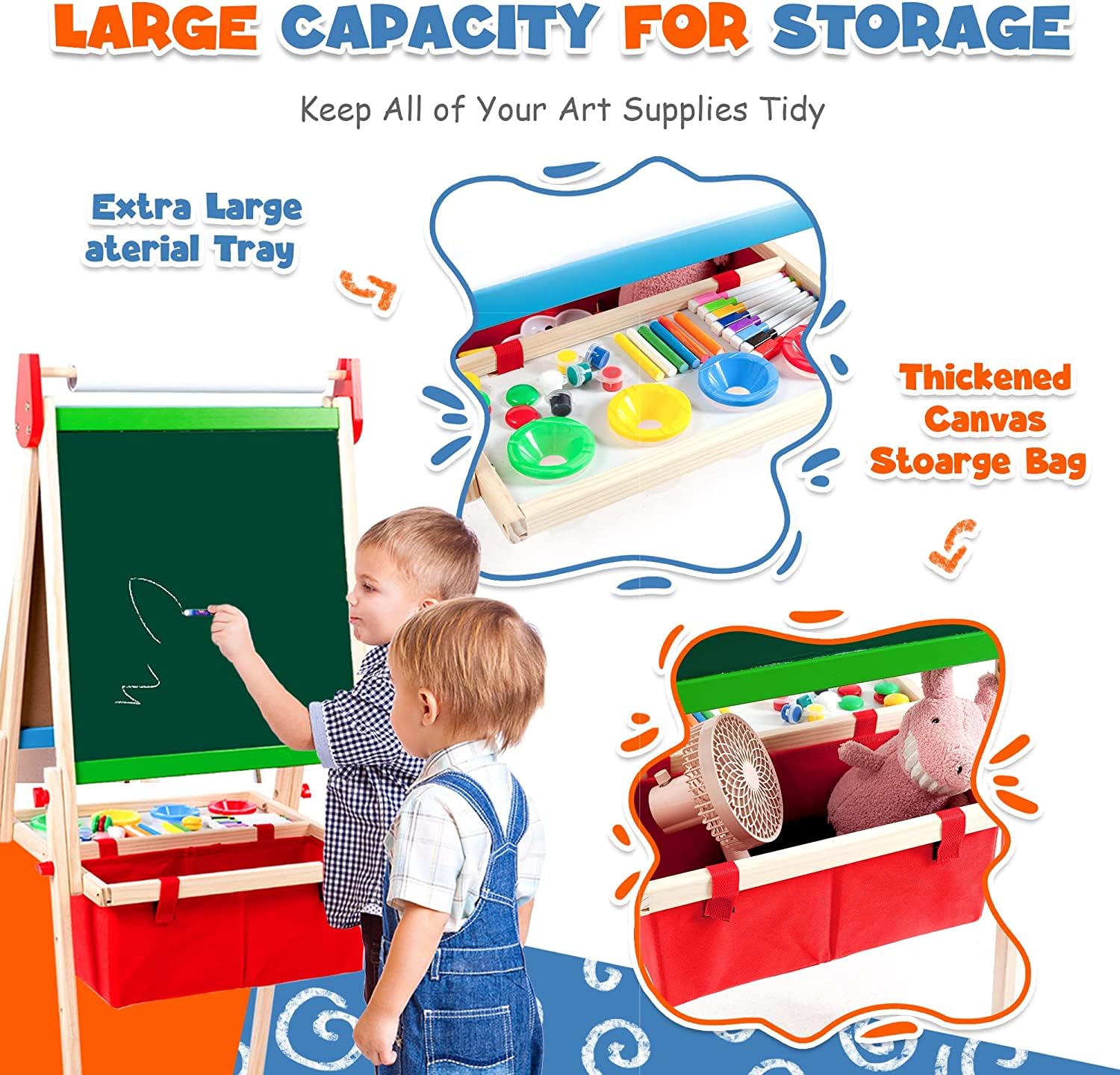 Double Sided Wooden Kids Easel with Magnetic Chalkboard & Whiteboard - Adjustable Height Art Easel for Toddlers Ages 3-8 | Includes 100+ Accessories, 2 Paper Rolls & Painting Supplies | Perfect for Home, Classroom & Creative Play