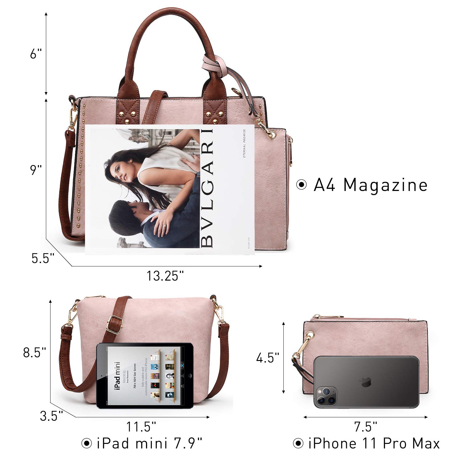 Dasein Women's Handbags Set - Tote, Wallet & Shoulder Bag 3-Piece Purse Collection for Work, Travel & Everyday Use