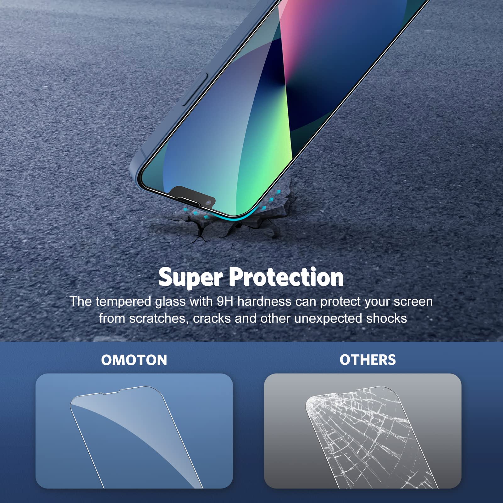 OMOTON iPhone 13 Screen Protector & Camera Lens Protector - 2 Pack, Anti-Scratch HD Clear Tempered Glass with Easy Frame Installation Tool - Perfect for Everyday Protection at Work, Travel & Outdoor Activities