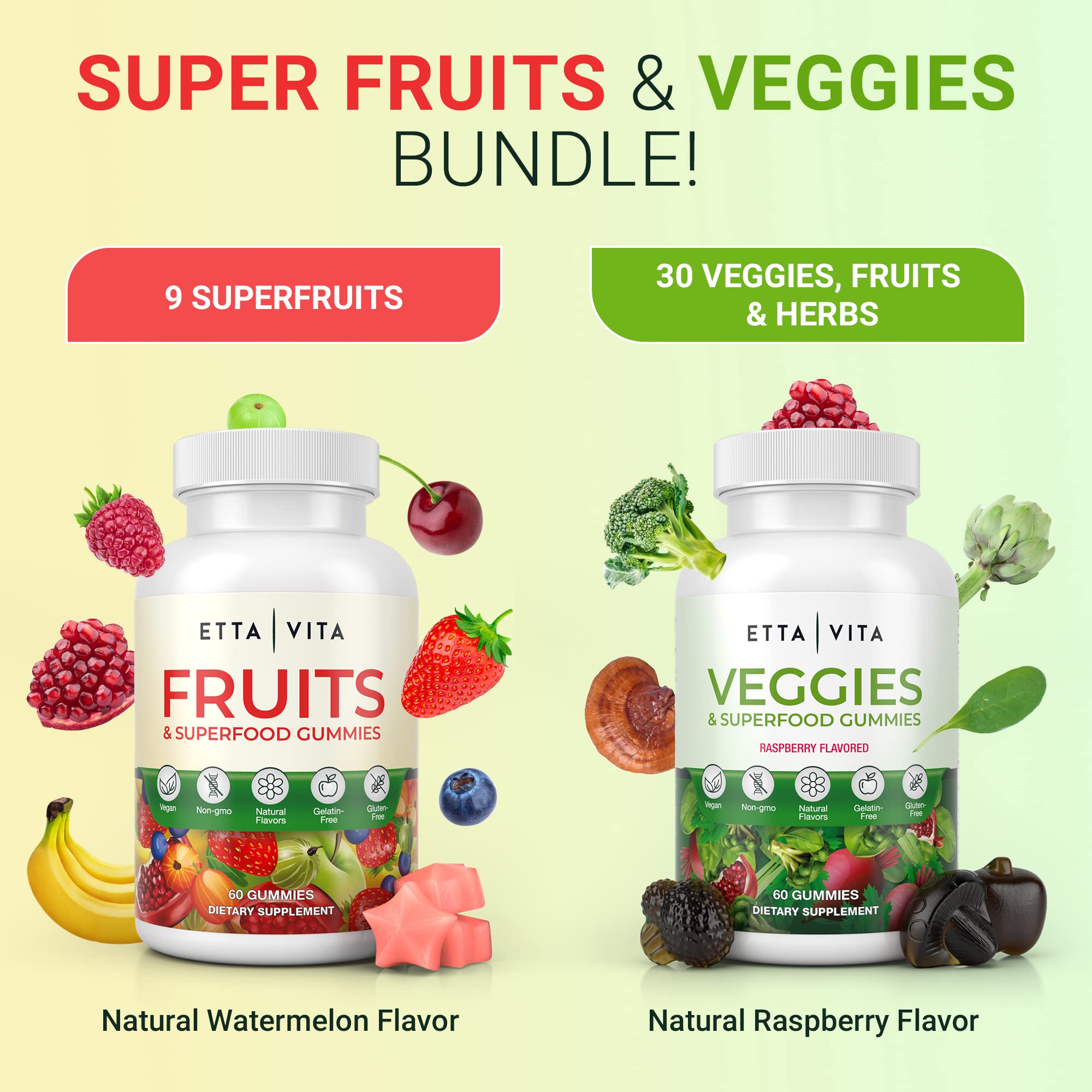 120 Chews Superfood Fruits & Veggies Gummies Supplement with 9 Superfruits & 30 Vegetables - Mushroom Blend, Non-GMO, Pectin-Based, Gluten-Free, No Capsules - Daily Nutrition for Kids & Adults