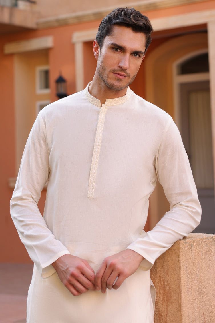 Premium Cotton White Kurta by J. Junaid Jamshed - Comfortable Traditional Pakistani Dress for Men - Perfect for Eid, Weddings & Casual Wear