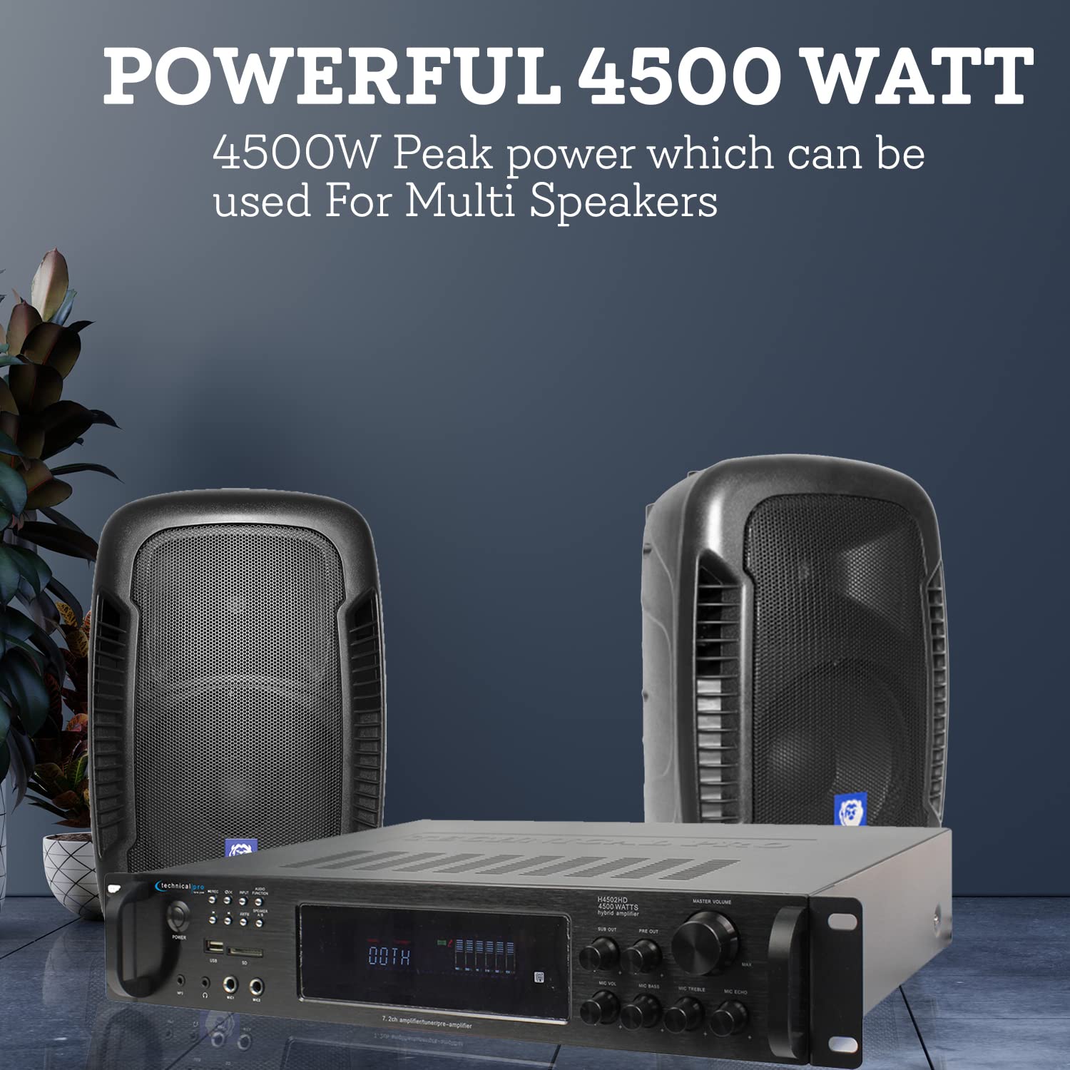 Technical Pro 3500W Peak Power Hybrid Bluetooth Amplifier - Home Audio Receiver with 2 Mic Inputs, RCA, HDMI, USB, SD Card & FM Radio | Wireless Remote for Home Theater, Karaoke & Party Sound System