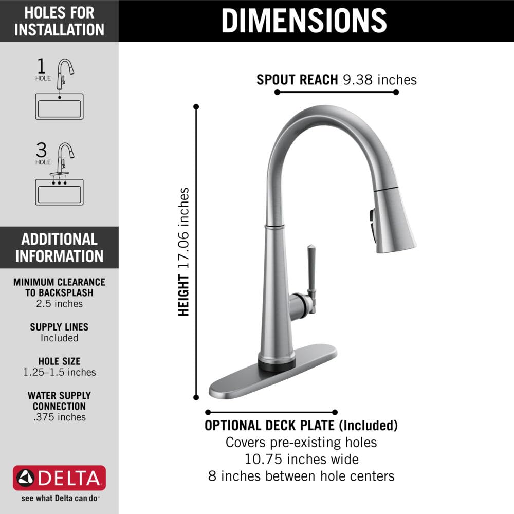 Delta 9182T-AR-PR-DST Emmeline Touch Kitchen Faucet with Pull Down Sprayer - Brushed Nickel Finish, Touch2O Technology & Lumicoat Arctic Stainless - Perfect for Modern Kitchens, Dishwashing & Food Prep