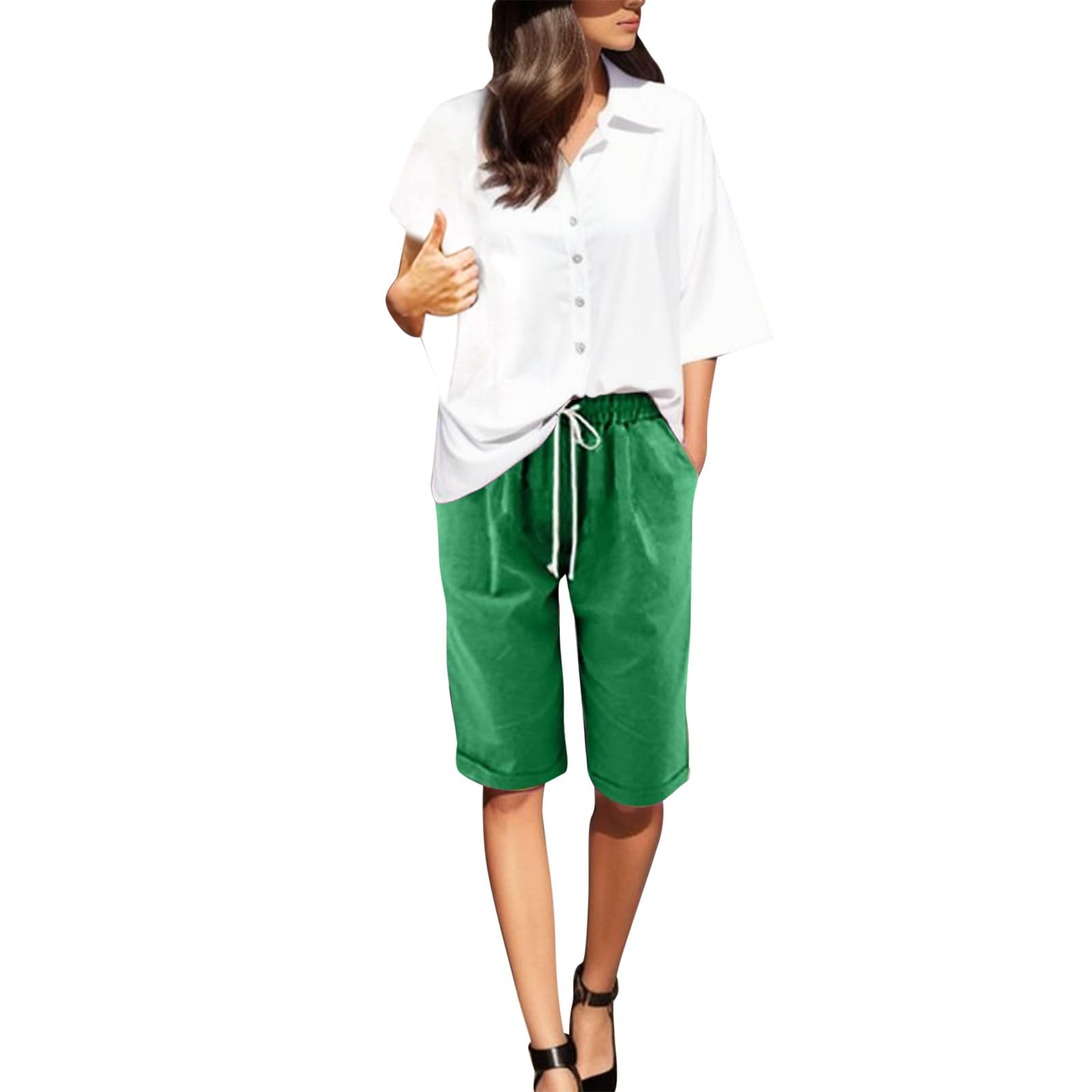 Women's Plus Size Bermuda Shorts - Elastic Waist & Drawstring for Casual Wear
